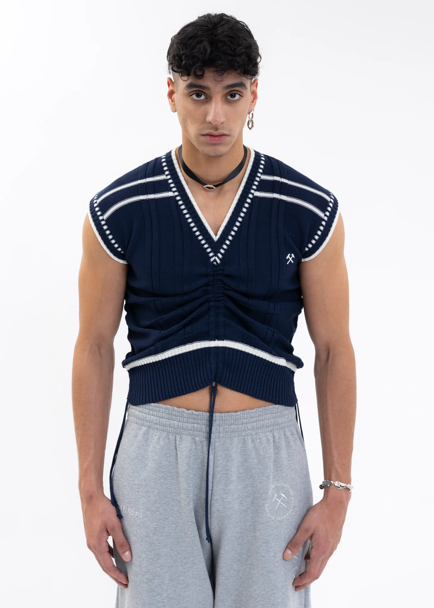 BLUE Knitted COLOR-BLOCKED INTARSIA JUMPER