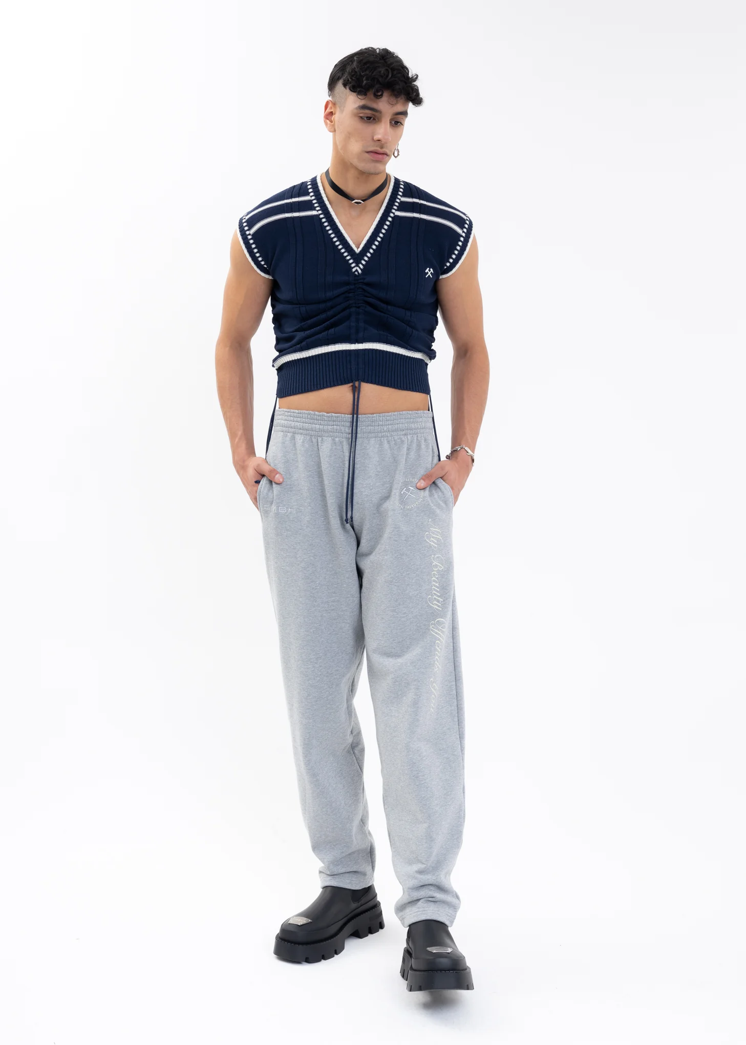 BLUE Knitted COLOR-BLOCKED INTARSIA JUMPER - Image 6