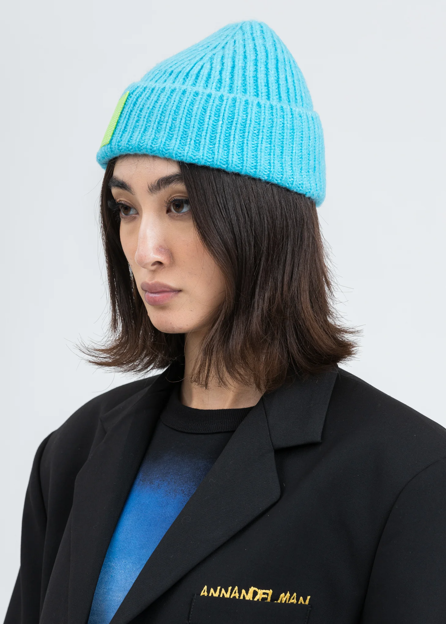 Blue Leather Pad Beanie - Image 2