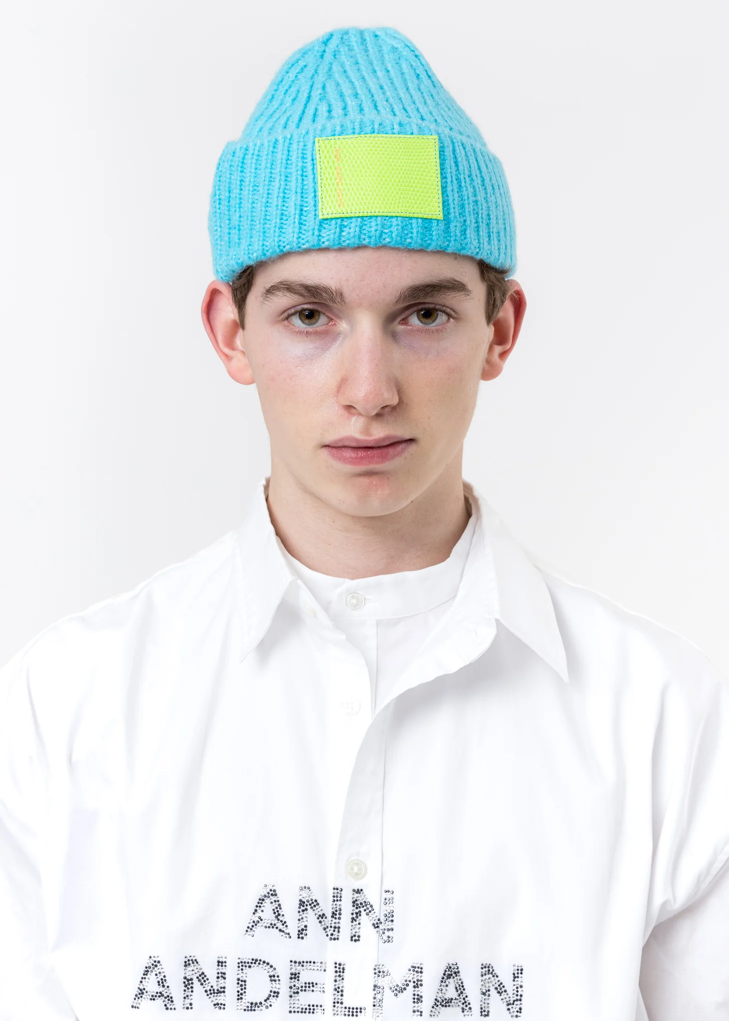 Blue Leather Pad Beanie