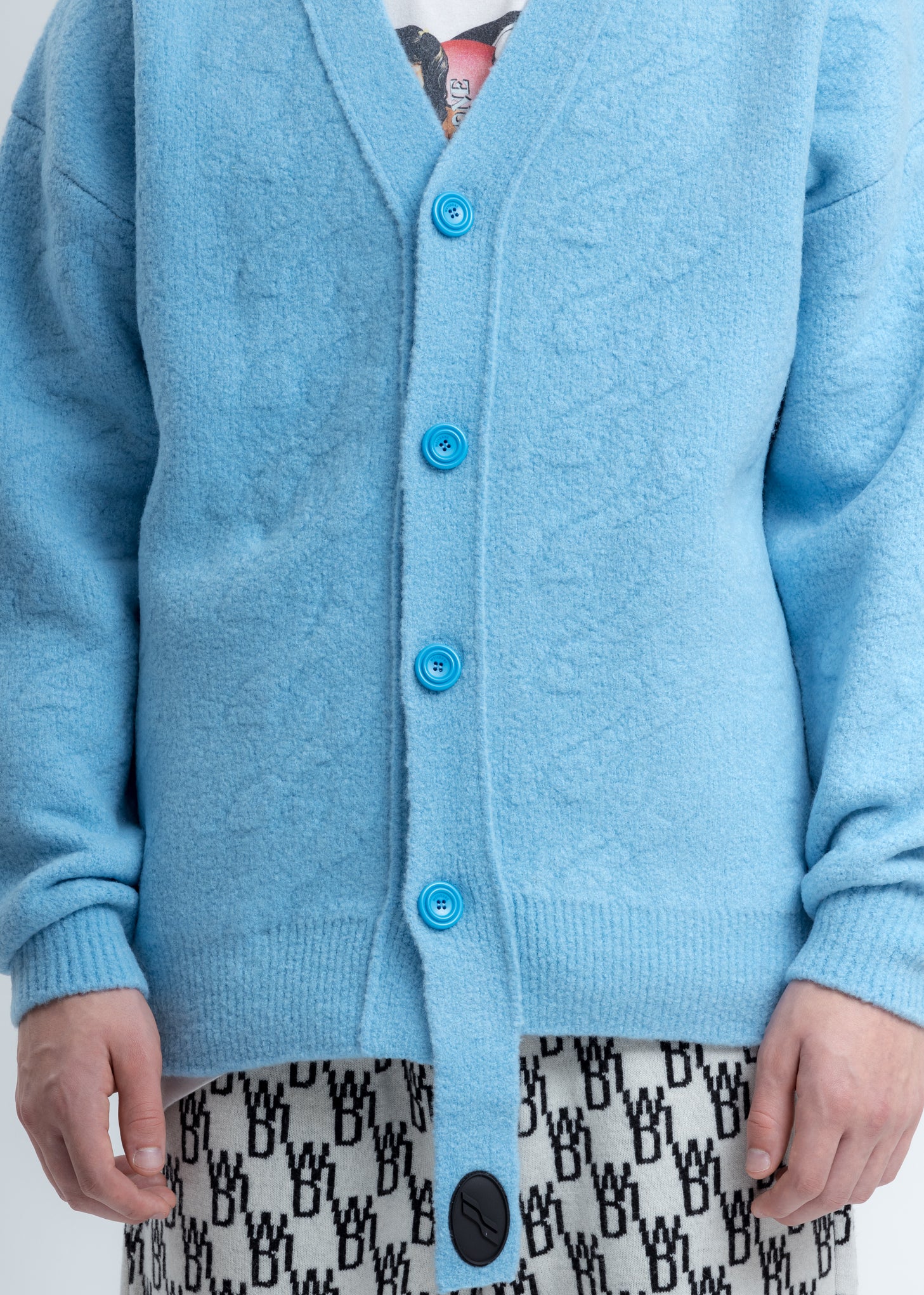 Blue Logo Cable Felted Knit Cardigan - Image 2