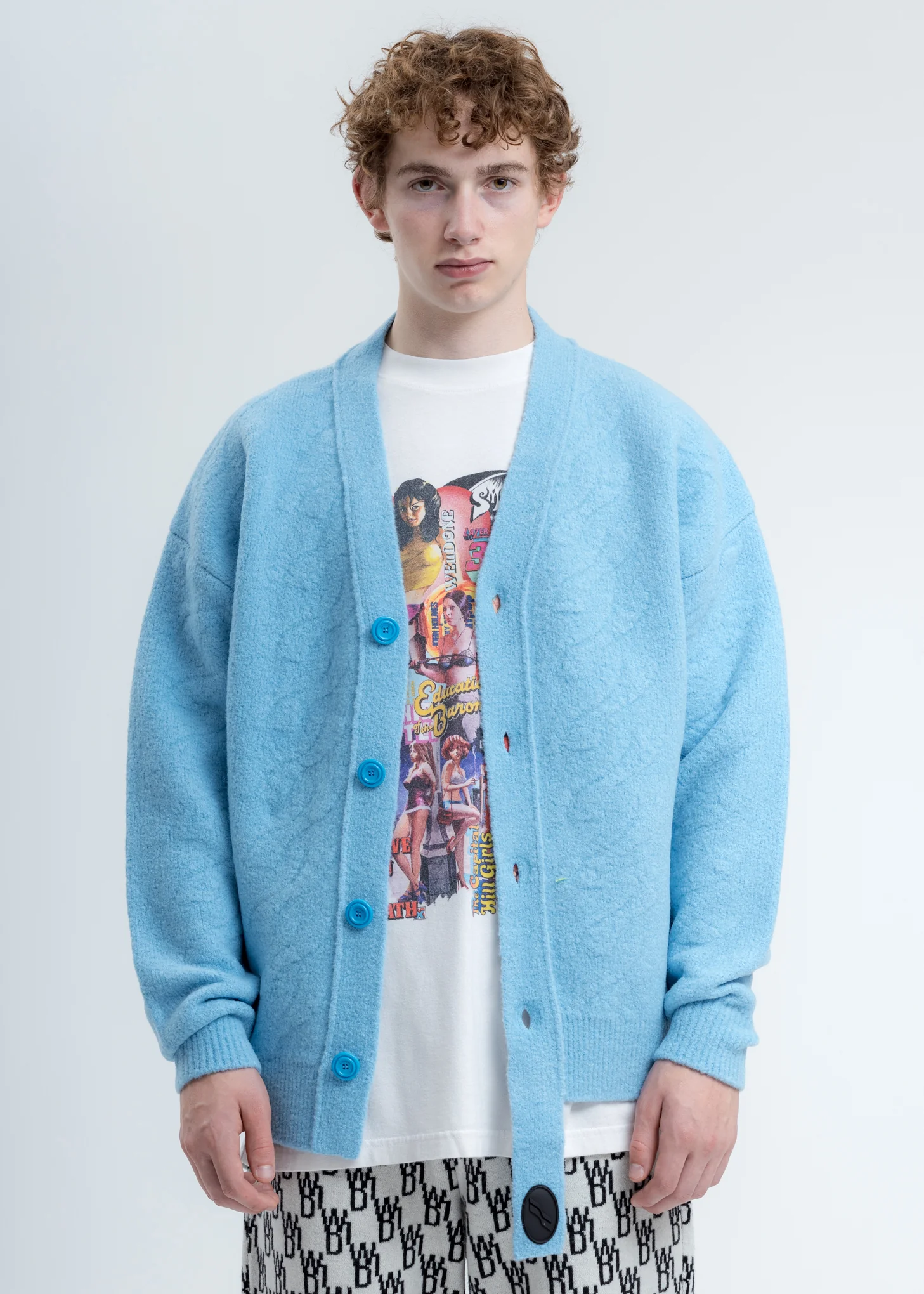 Blue Logo Cable Felted Knit Cardigan - Image 3