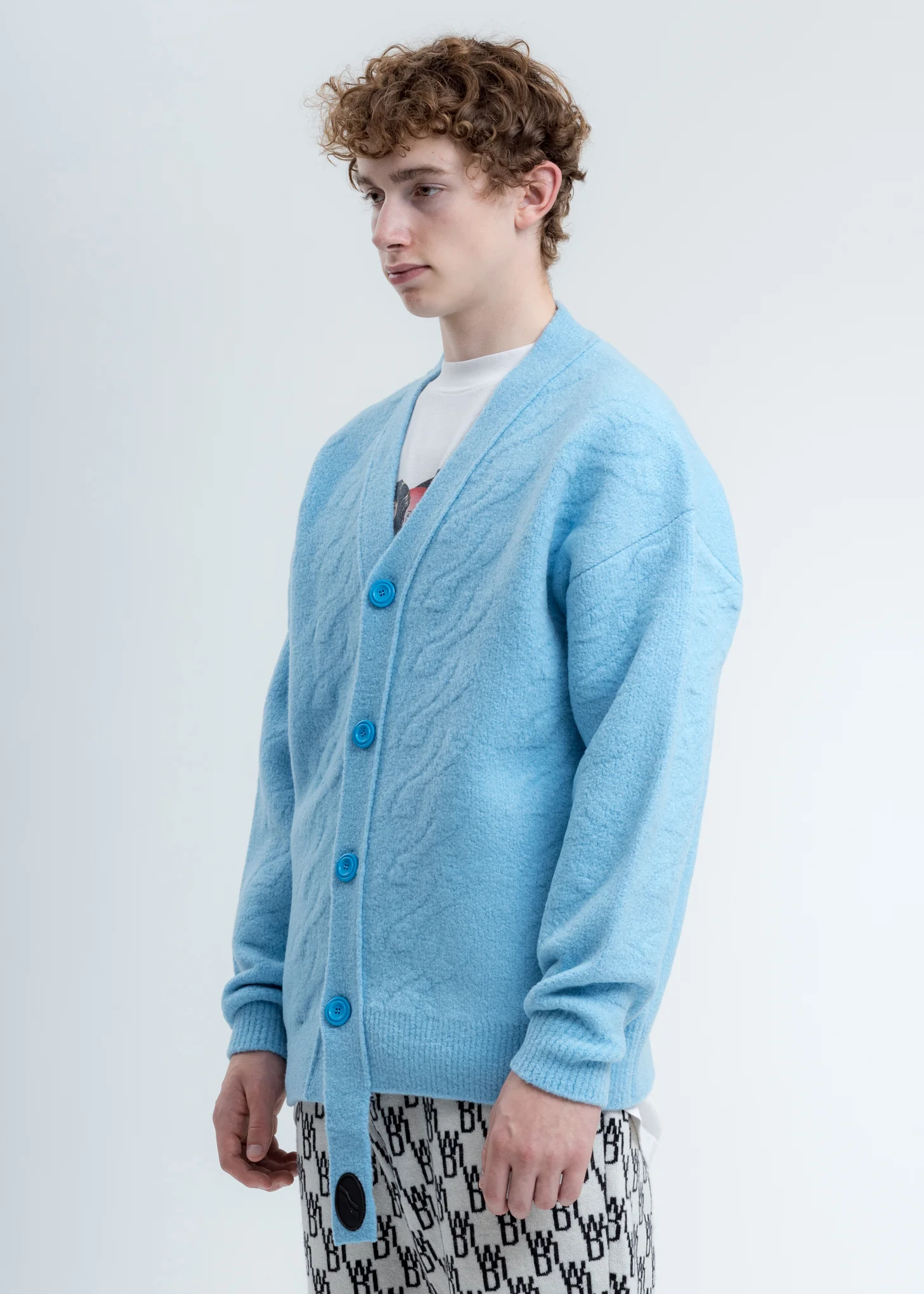 Blue Logo Cable Felted Knit Cardigan - Image 4