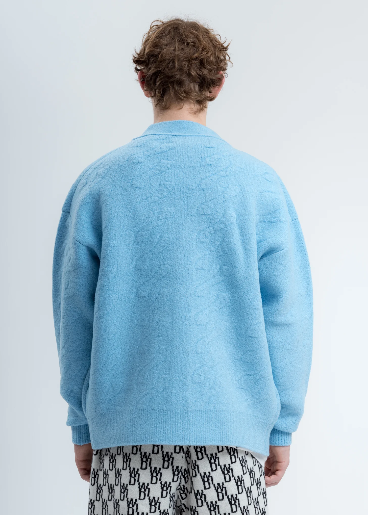 Blue Logo Cable Felted Knit Cardigan - Image 5