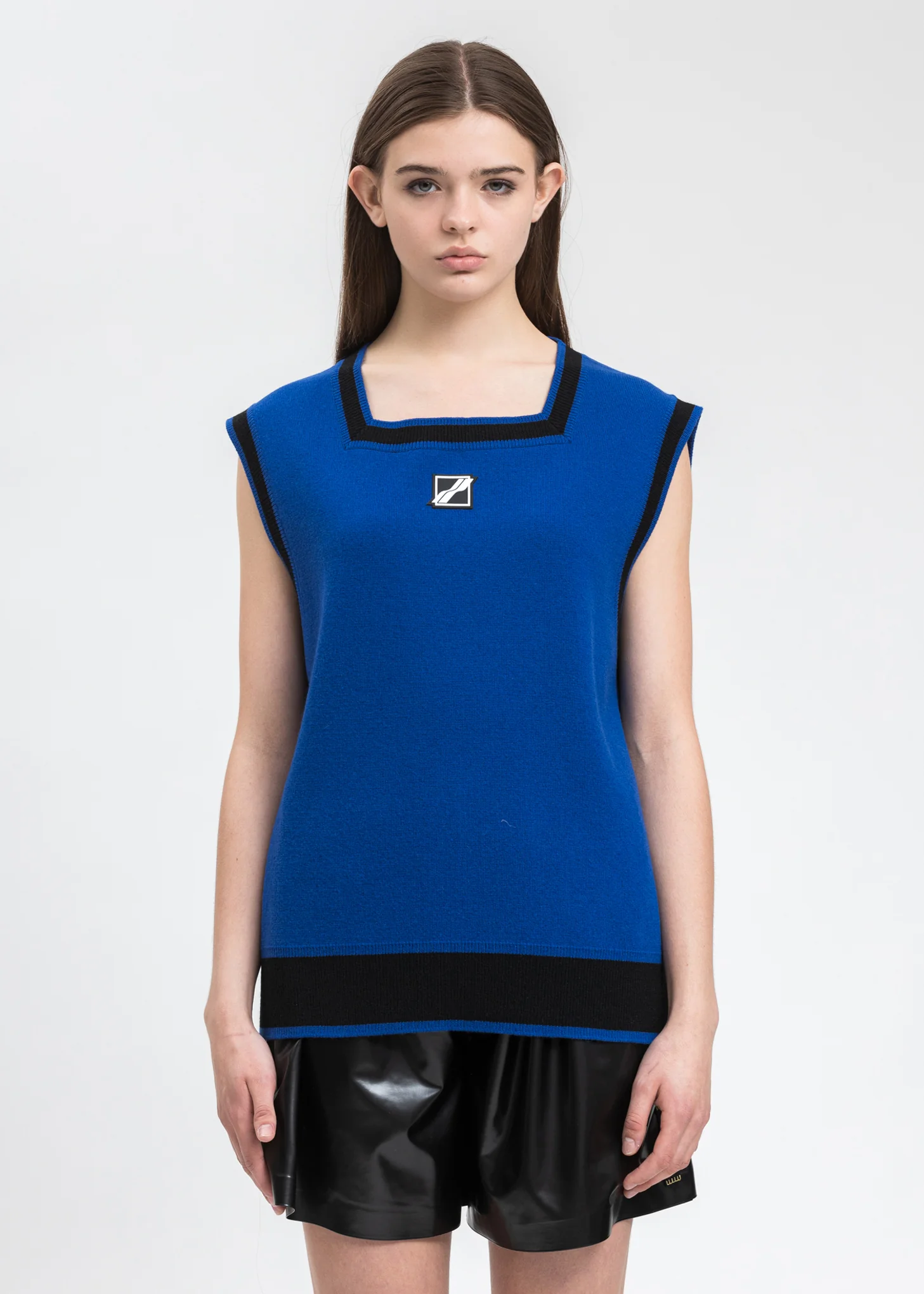 Blue Logo Patched Square Neck Vest