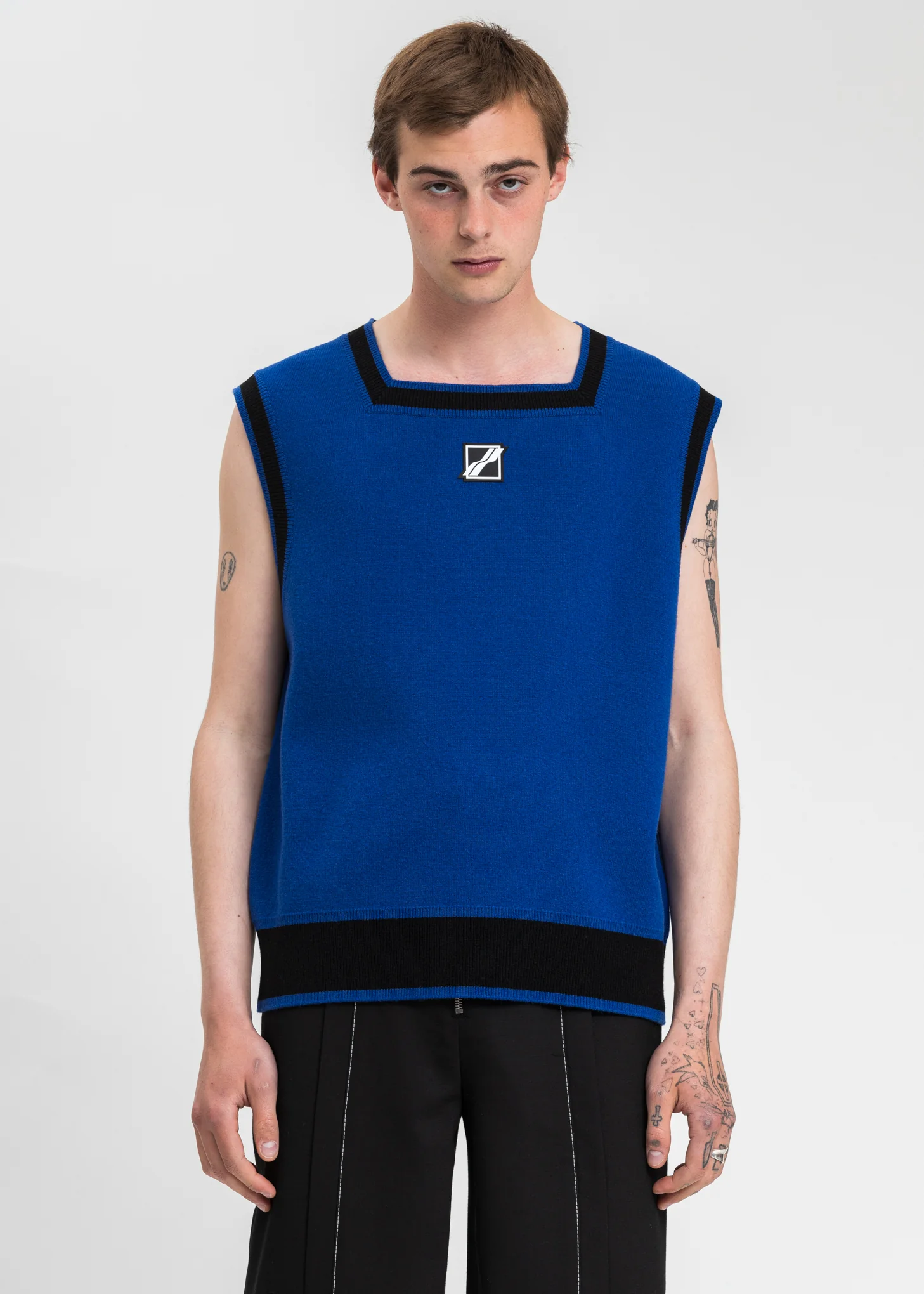 Blue Logo Patched Square Neck Vest