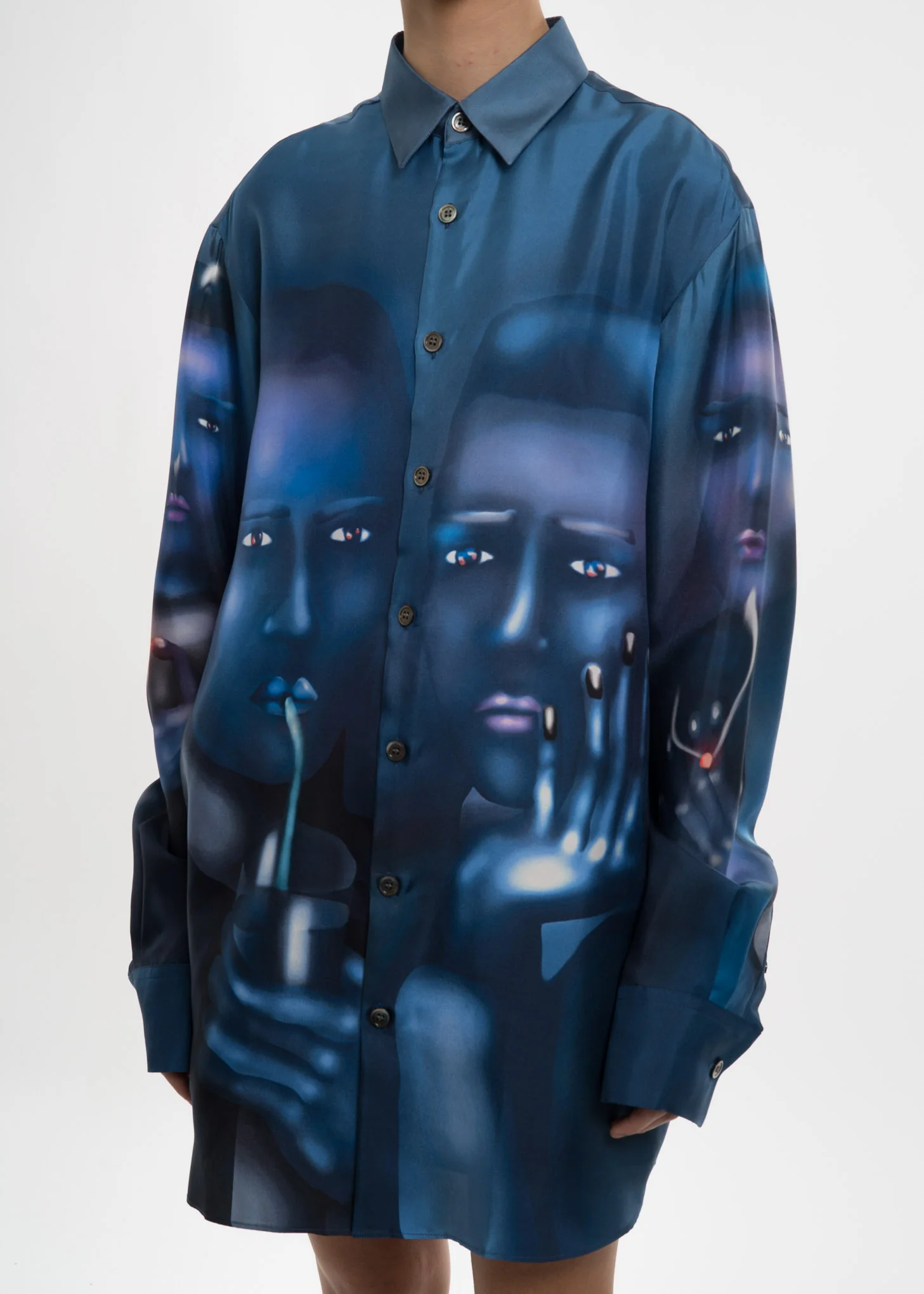Blue Louisa Portrait Silk Shirt - Image 4