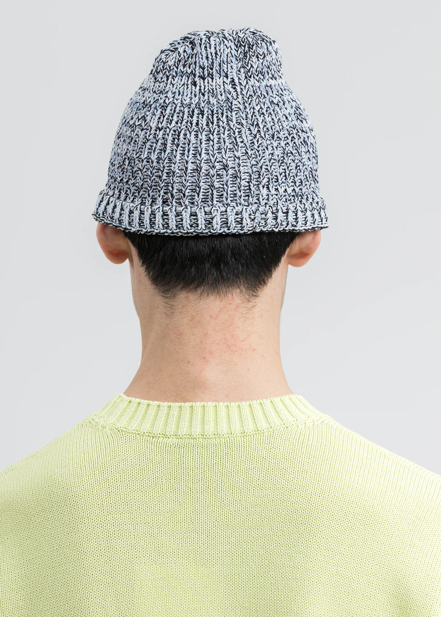 Blue Melange Roll Up Knit Beanie - Image 3