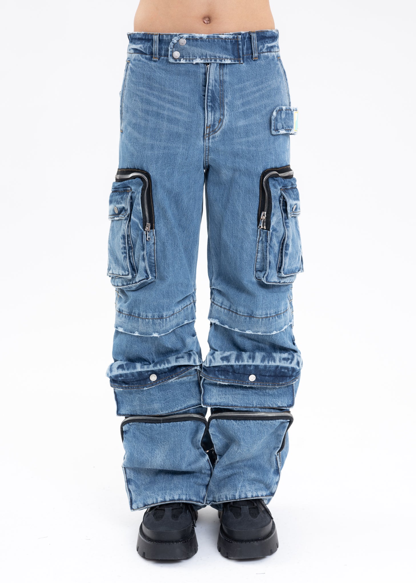 BLUE MULTI-WASHED CARGO PANTS