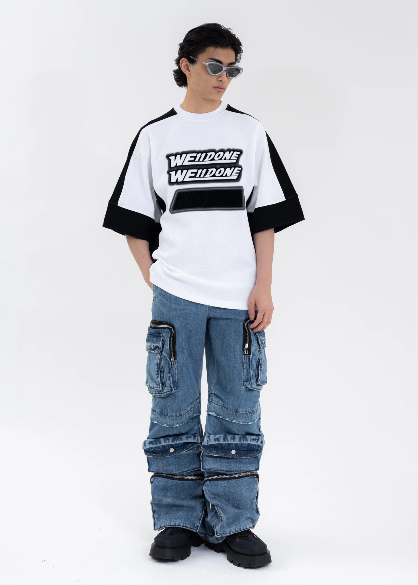 BLUE MULTI-WASHED CARGO PANTS - Image 10