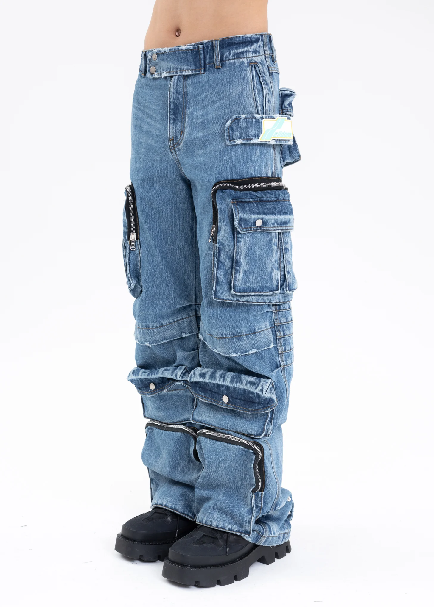 BLUE MULTI-WASHED CARGO PANTS - Image 2