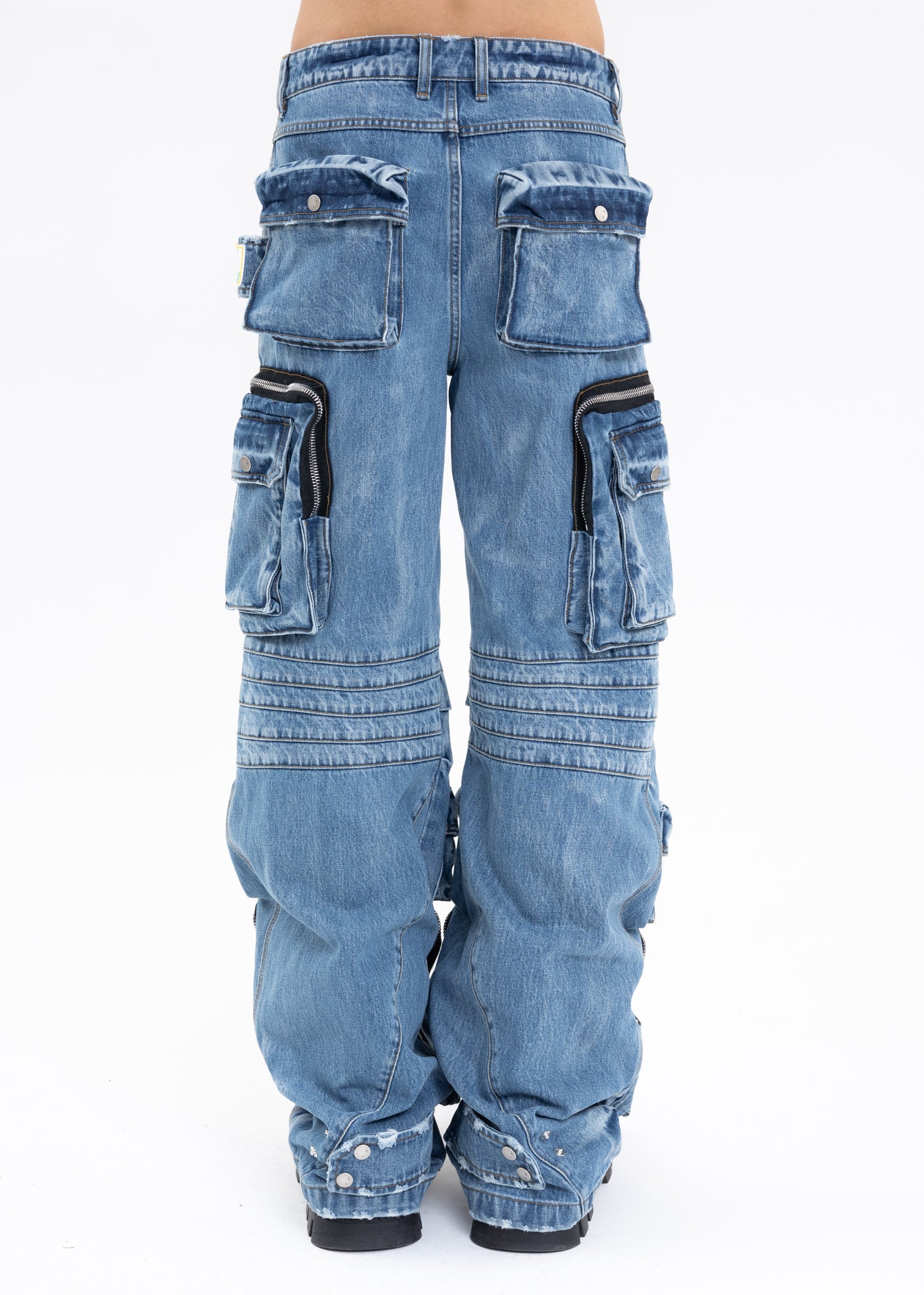 BLUE MULTI-WASHED CARGO PANTS - Image 4