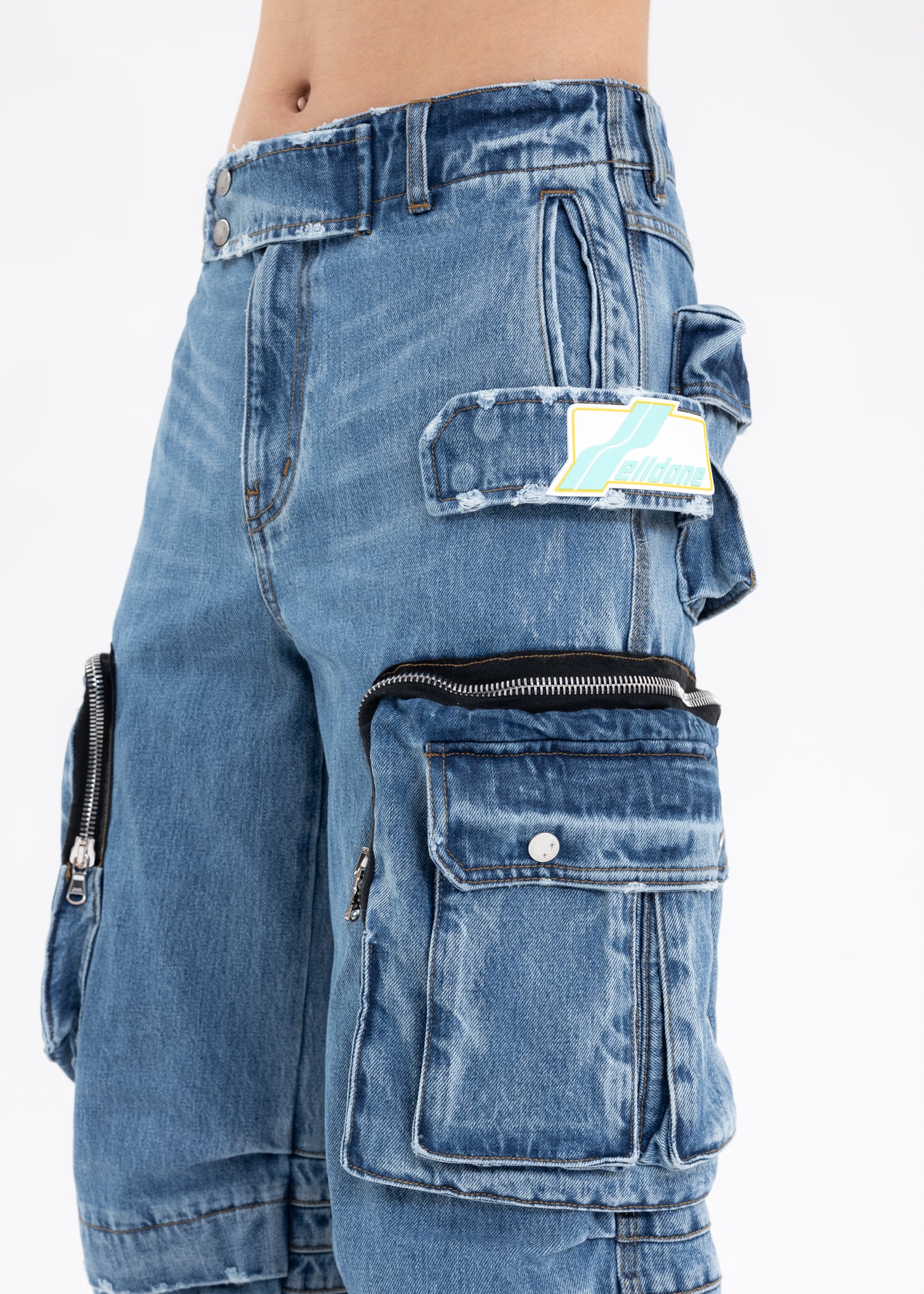BLUE MULTI-WASHED CARGO PANTS - Image 5