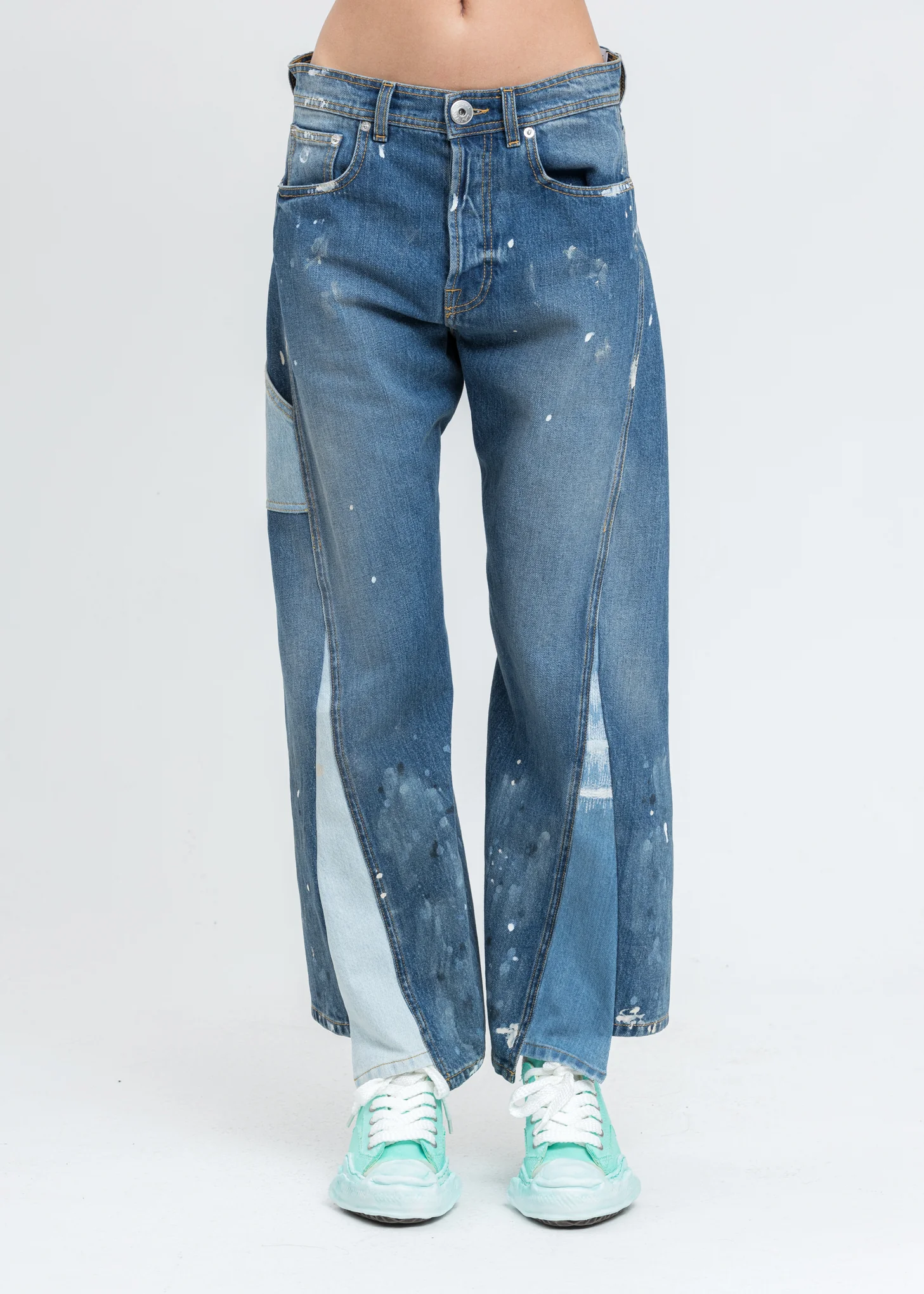 Blue Multi Washed Denim Jeans With Paint Marks