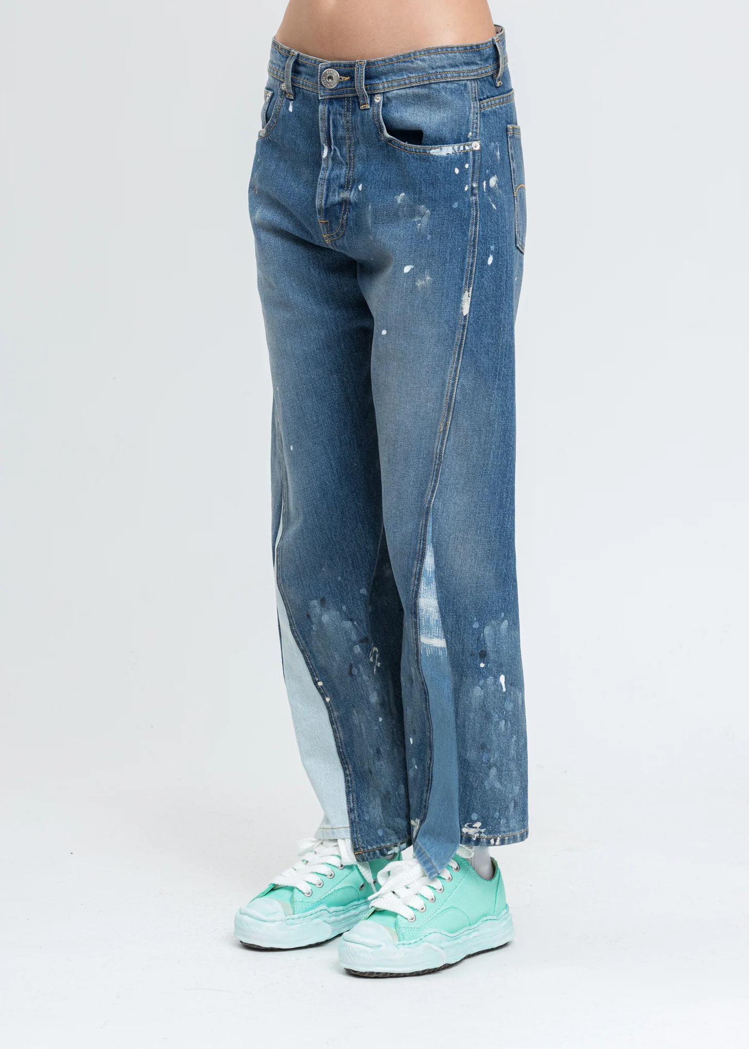 Blue Multi Washed Denim Jeans With Paint Marks - Image 3