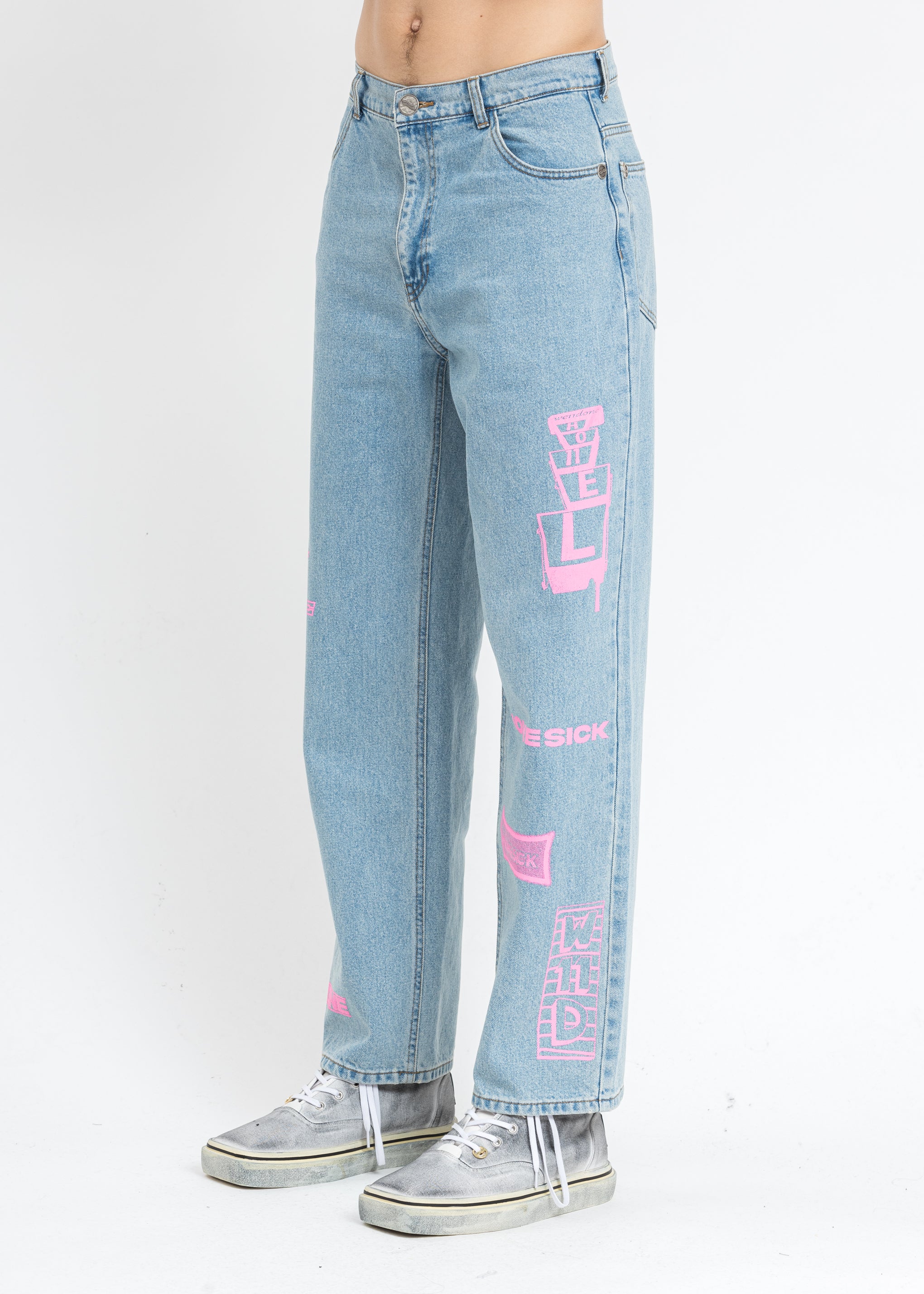 Blue Neon Logo Denim Pants - Image 2