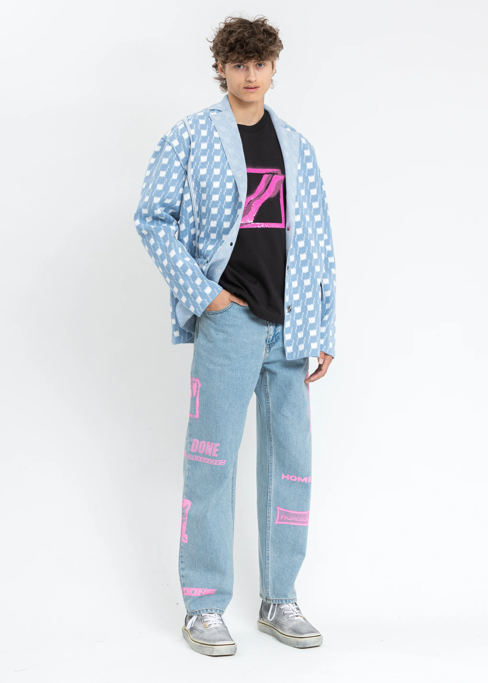 Blue Neon Logo Denim Pants - Image 8
