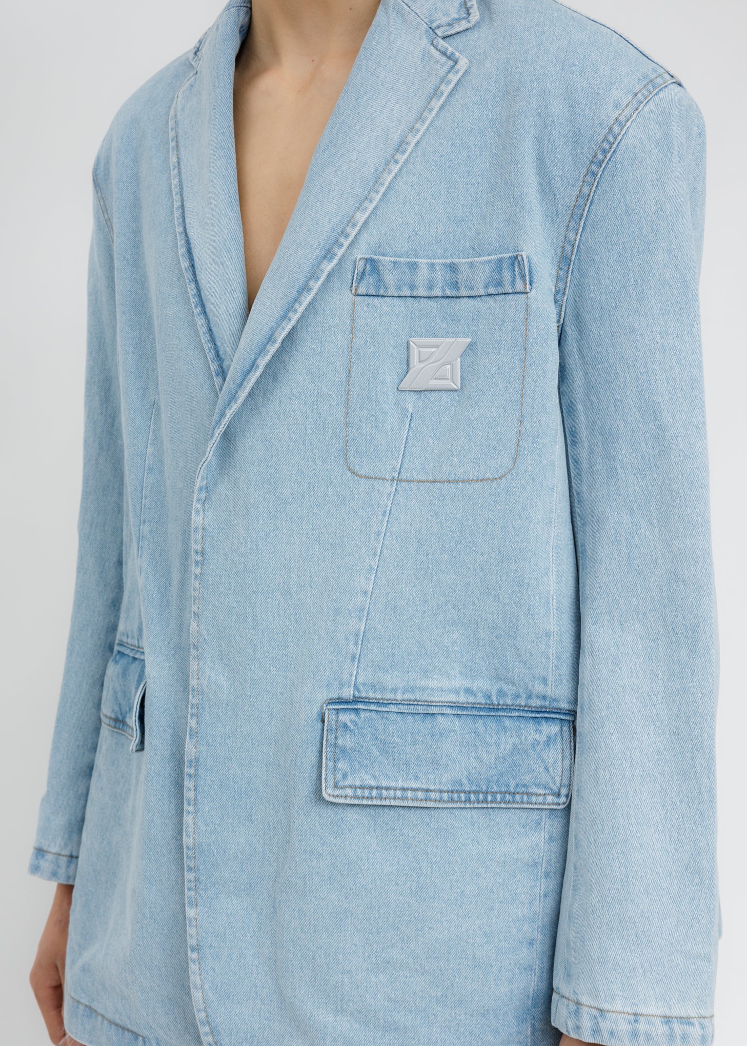 Blue Over Sized Washed Denim Blazer - Image 3