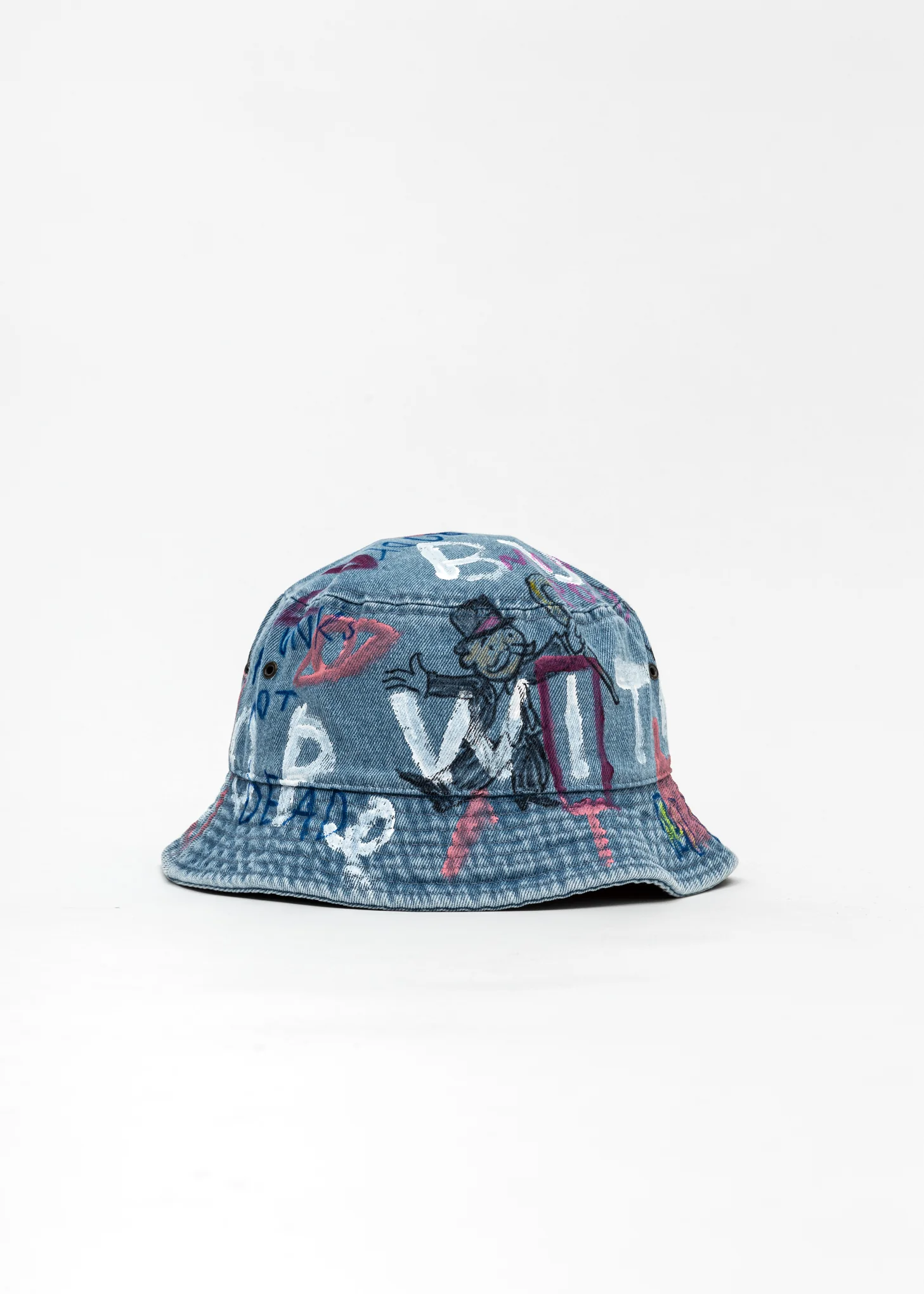 Blue Paintd Denim Bucket Hat -Monopoly,Richie Rich