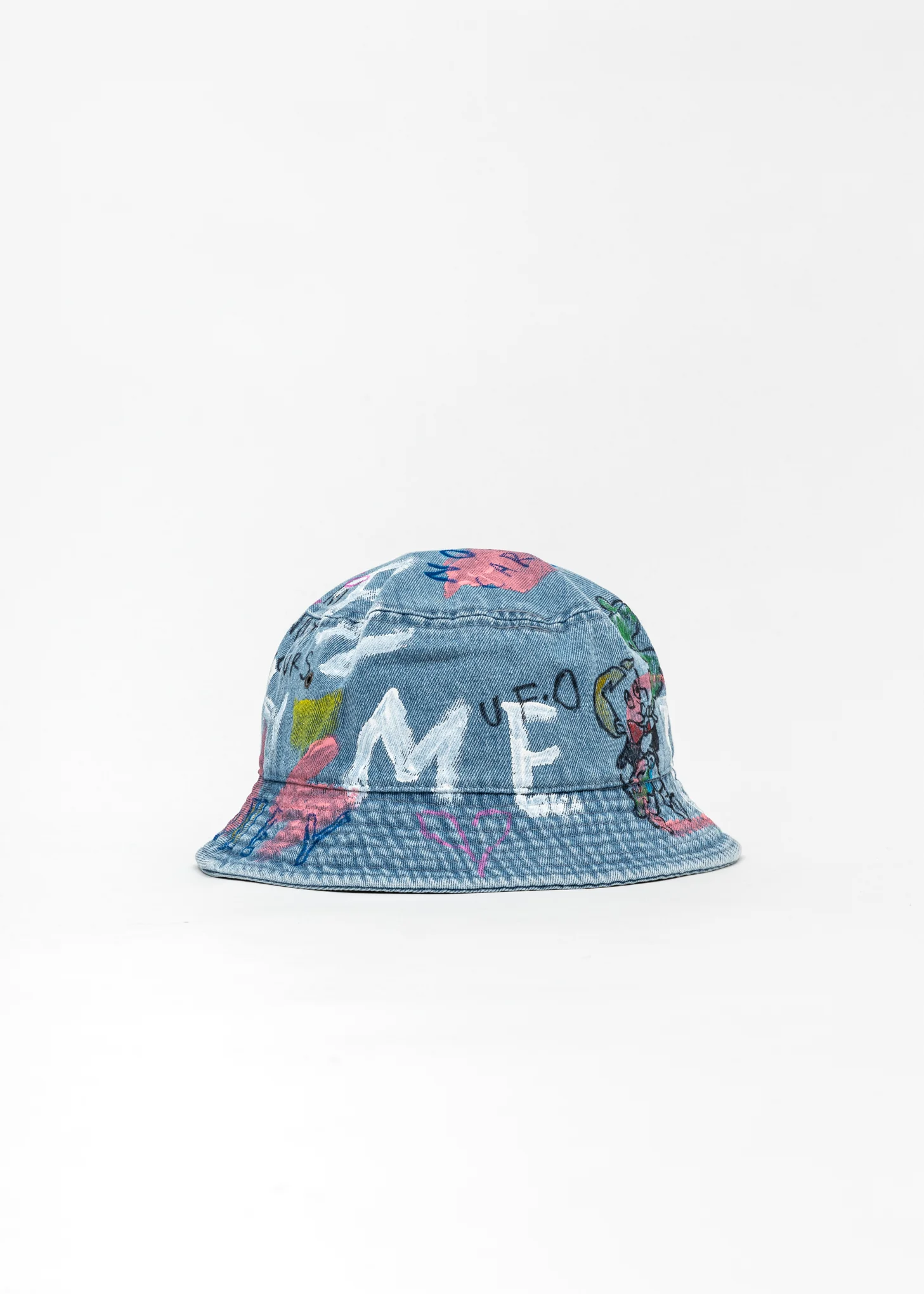 Blue Paintd Denim Bucket Hat -Monopoly,Richie Rich - Image 5
