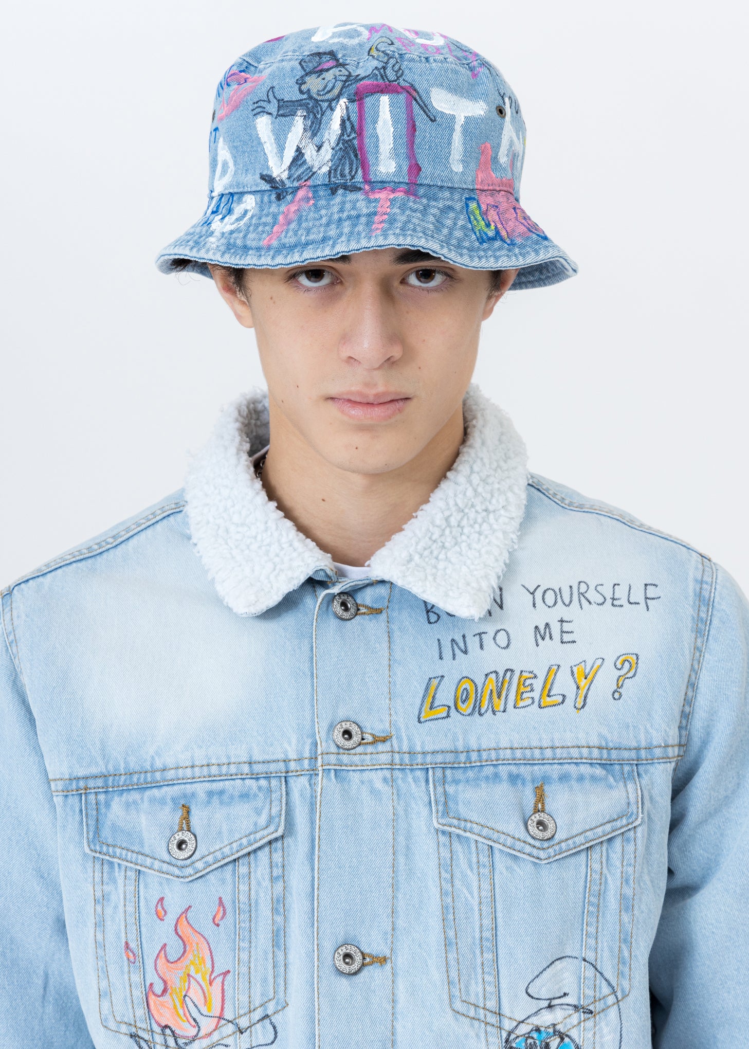 Blue Paintd Denim Bucket Hat -Monopoly,Richie Rich - Image 6