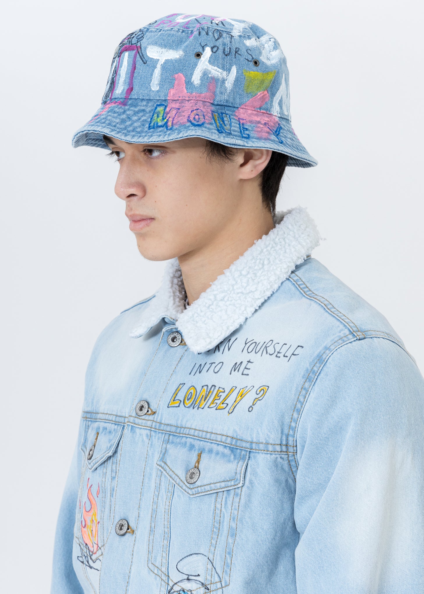 Blue Paintd Denim Bucket Hat -Monopoly,Richie Rich - Image 7