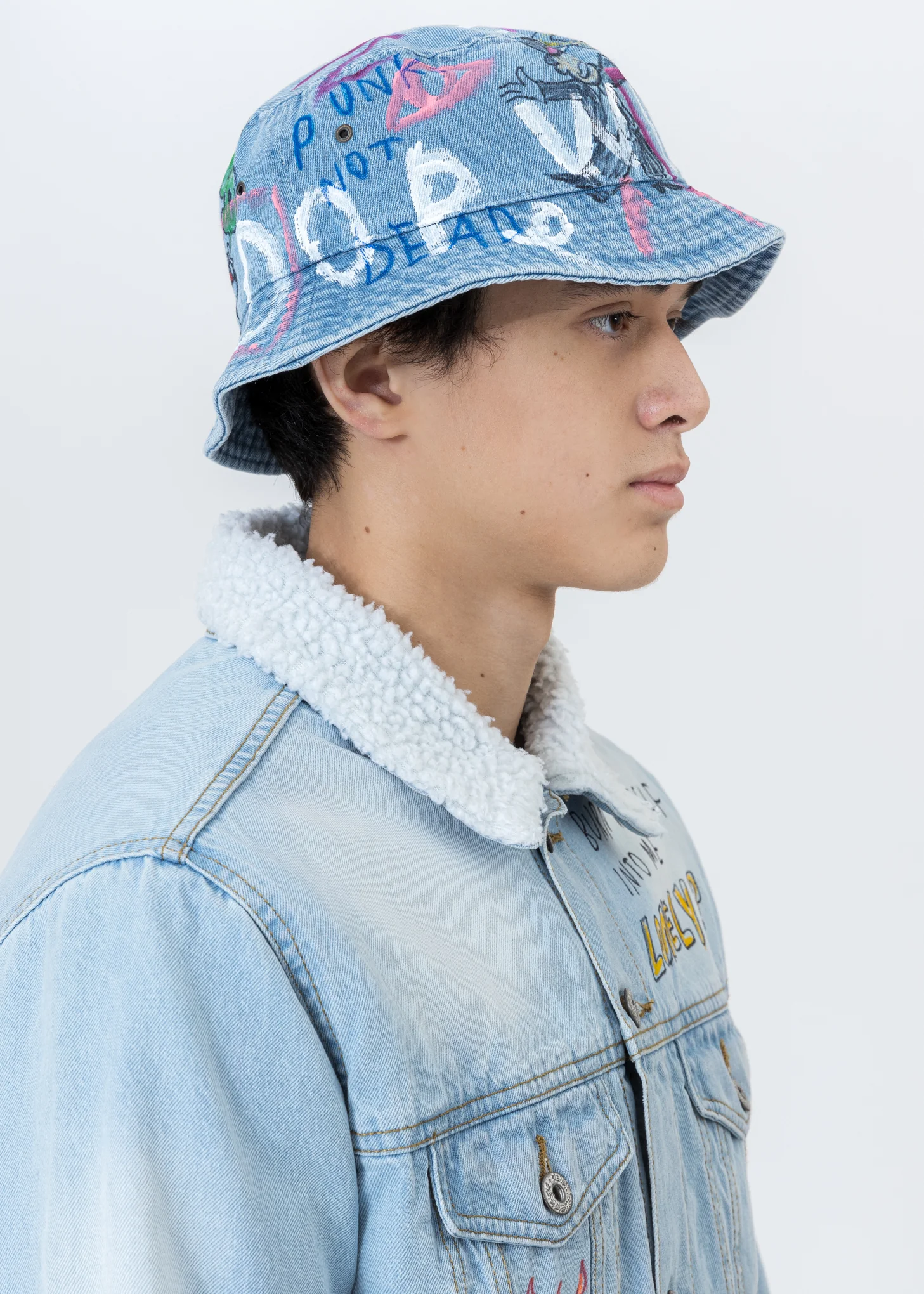 Blue Paintd Denim Bucket Hat -Monopoly,Richie Rich - Image 8