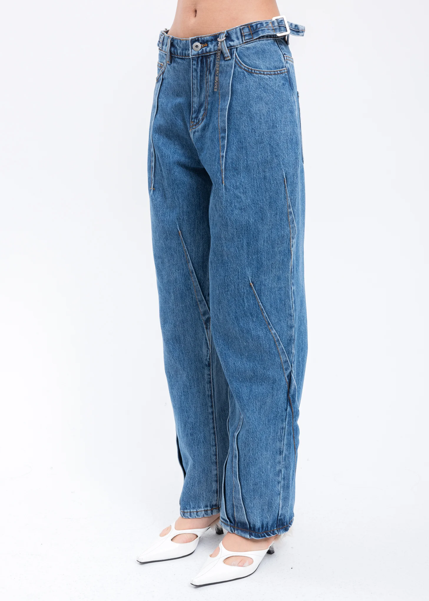 Blue Pleated Wide Leg Denim Jeans - Image 2