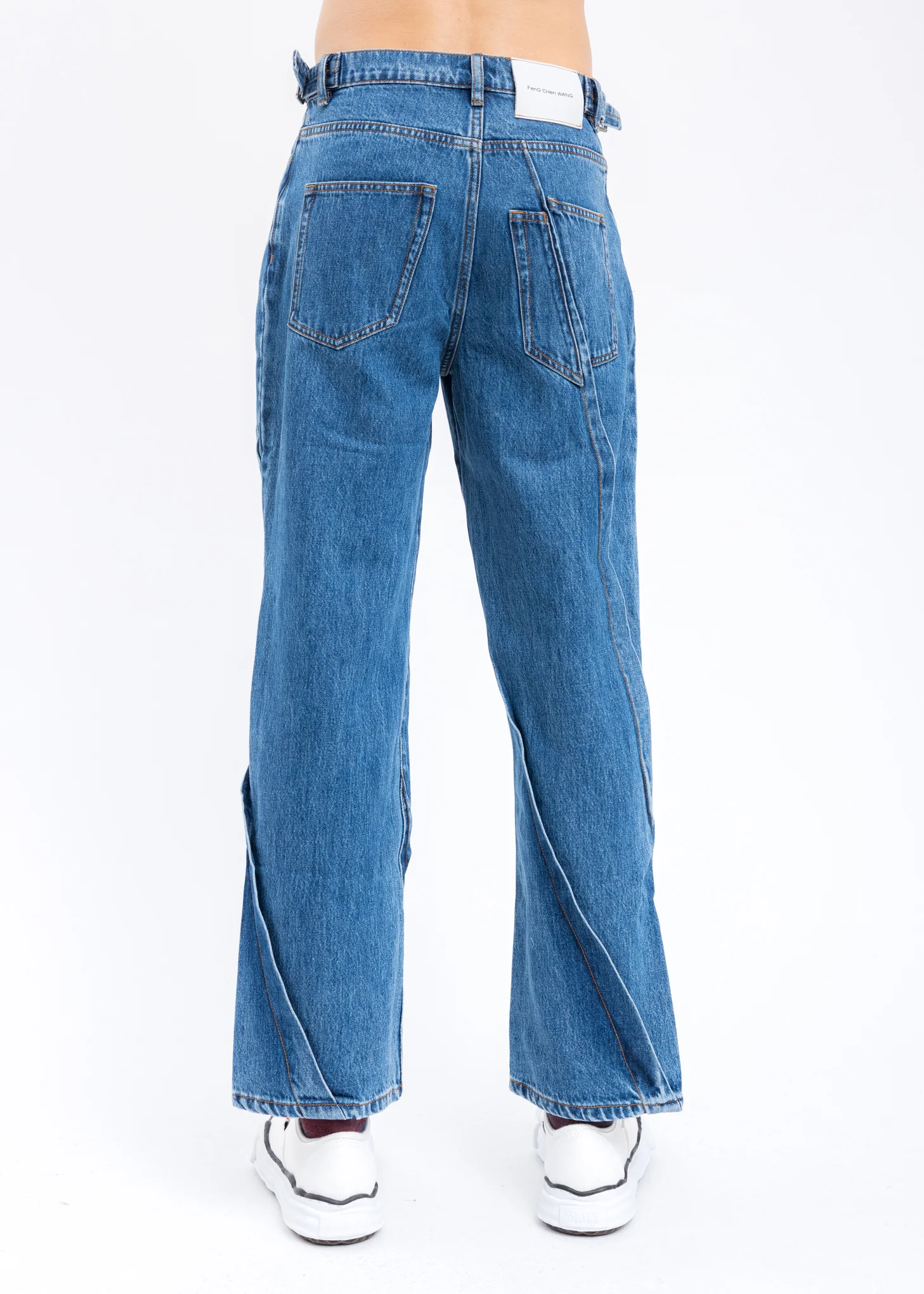 Blue Pleated Wide Leg Denim Jeans - Image 3