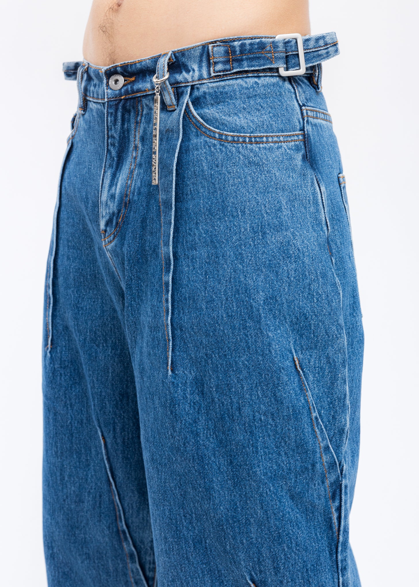 Blue Pleated Wide Leg Denim Jeans - Image 4