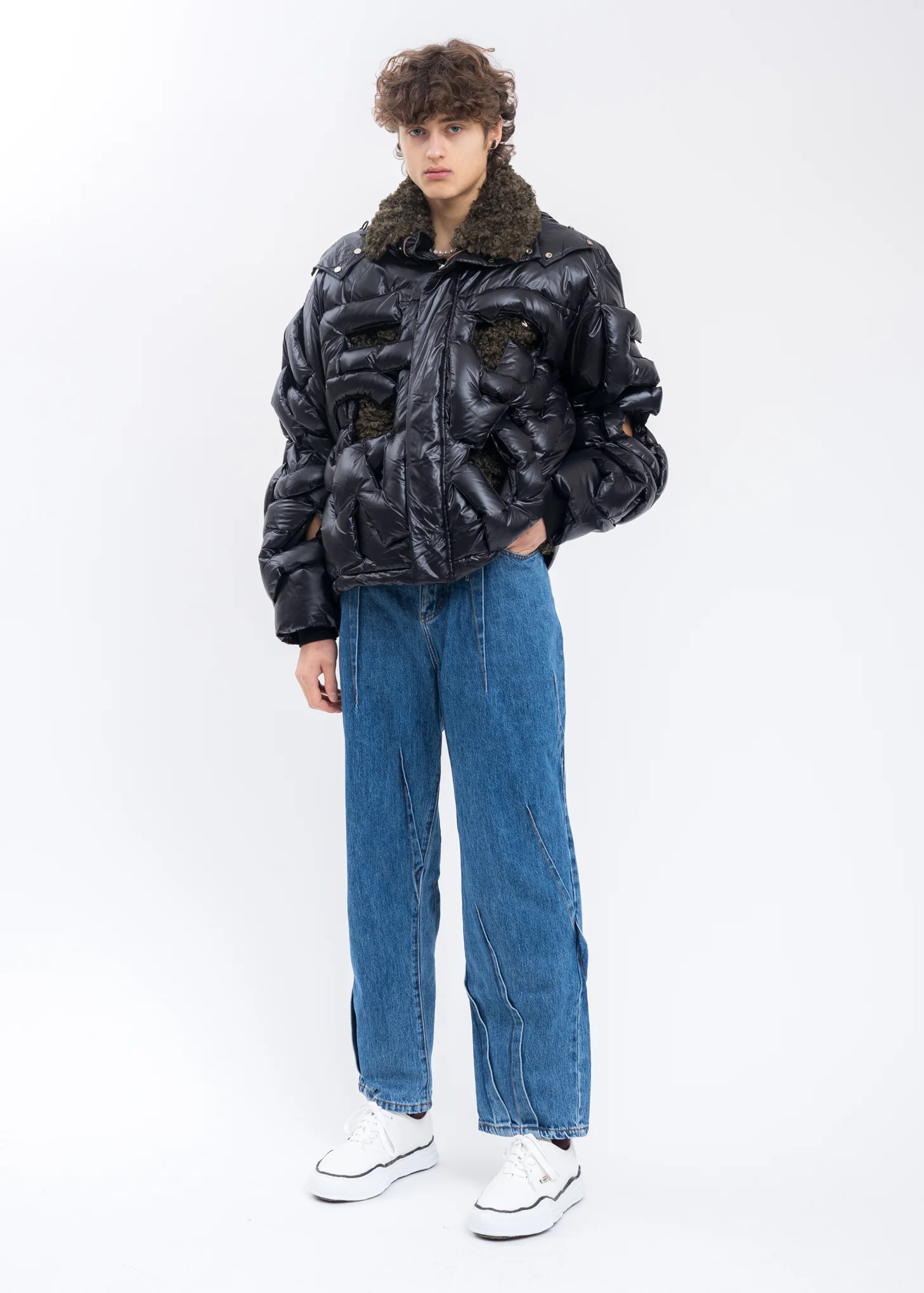 Blue Pleated Wide Leg Denim Jeans - Image 6
