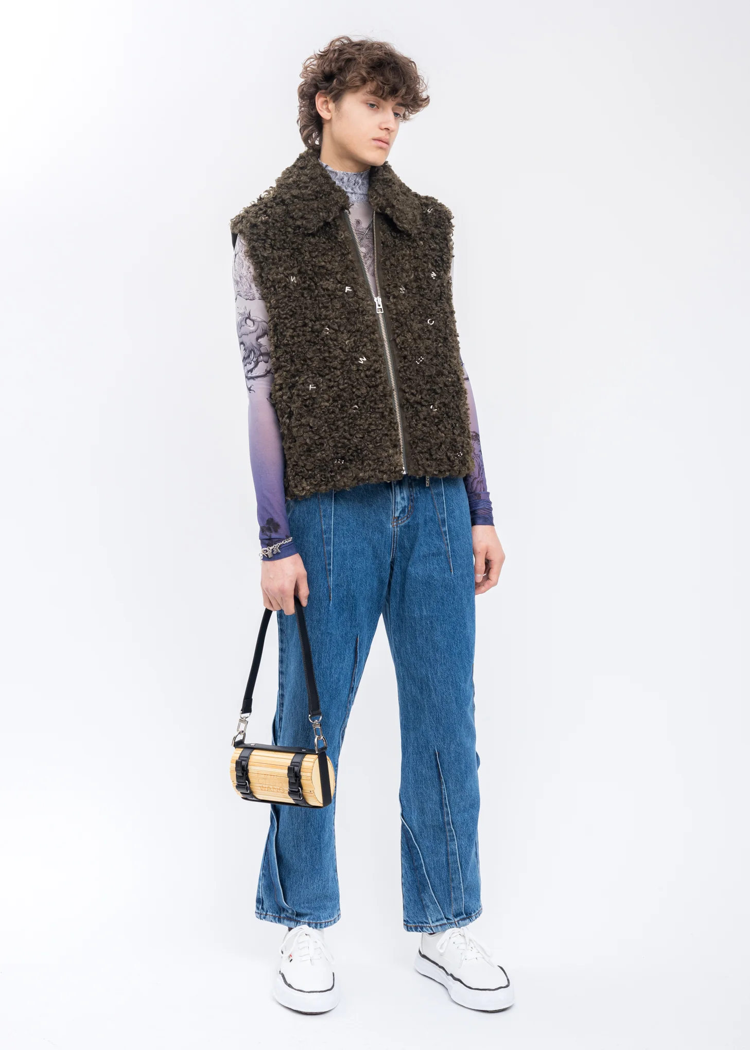Blue Pleated Wide Leg Denim Jeans - Image 7
