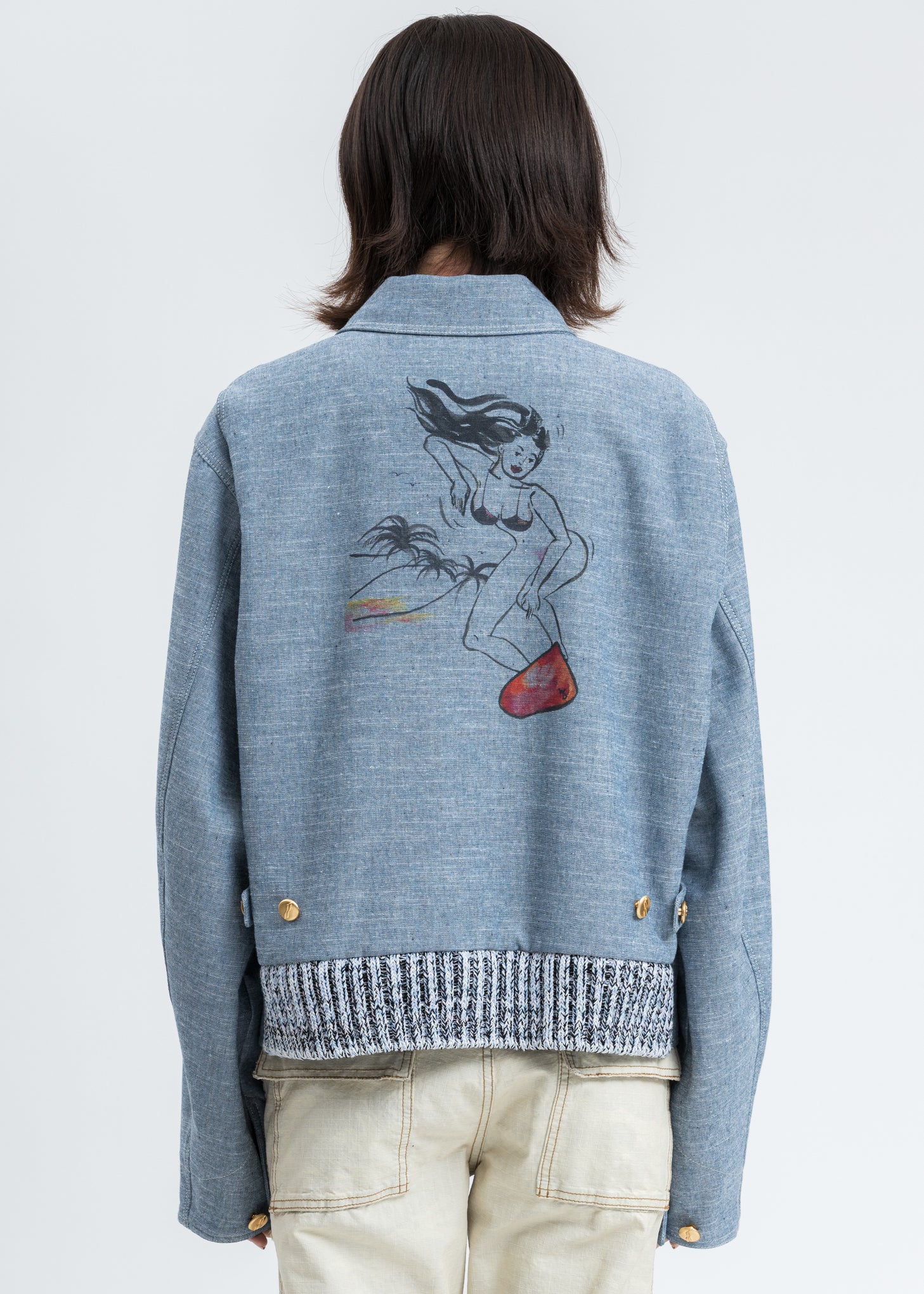 Blue Printed Linen Work Jacket - Image 2