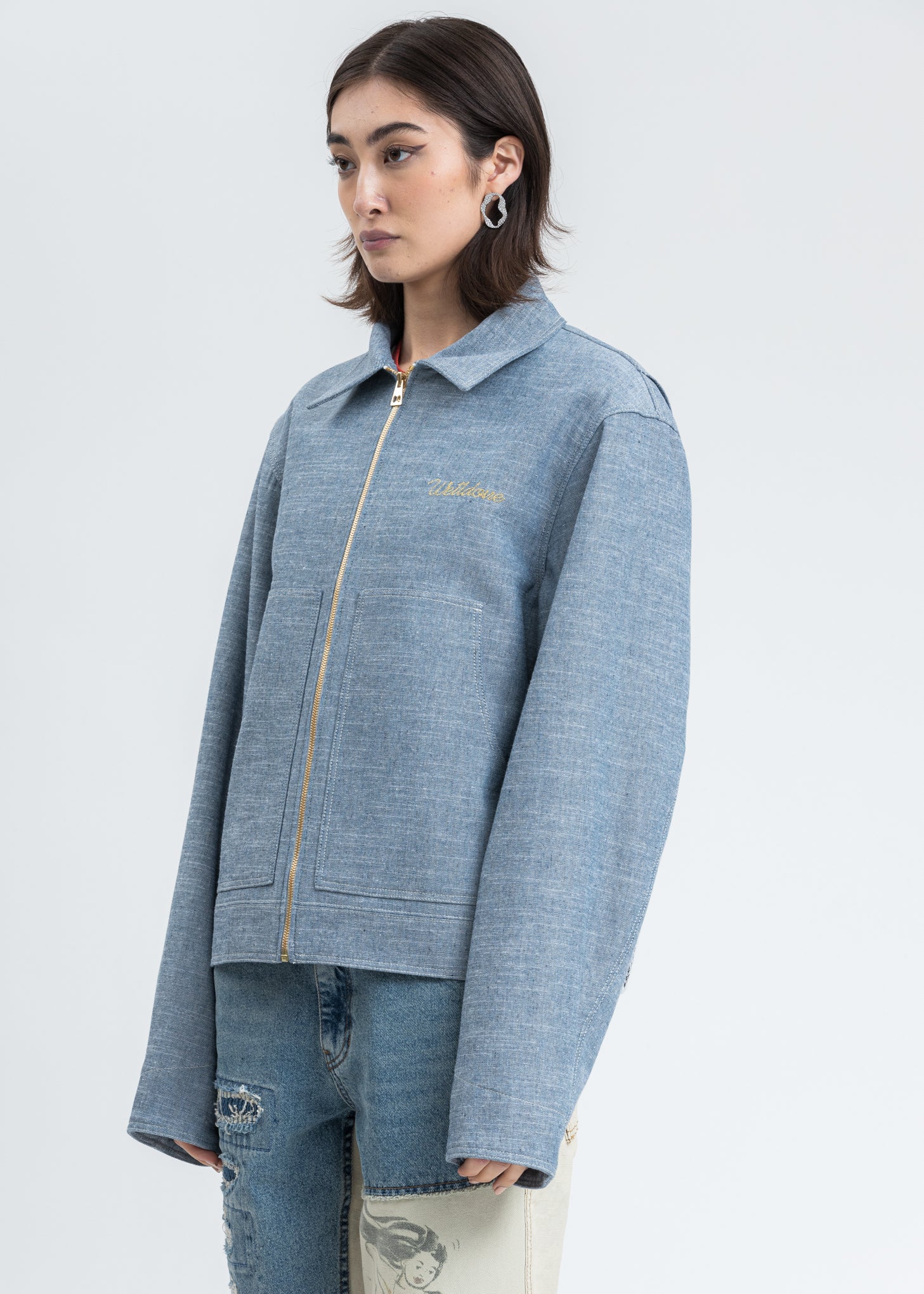 Blue Printed Linen Work Jacket - Image 3