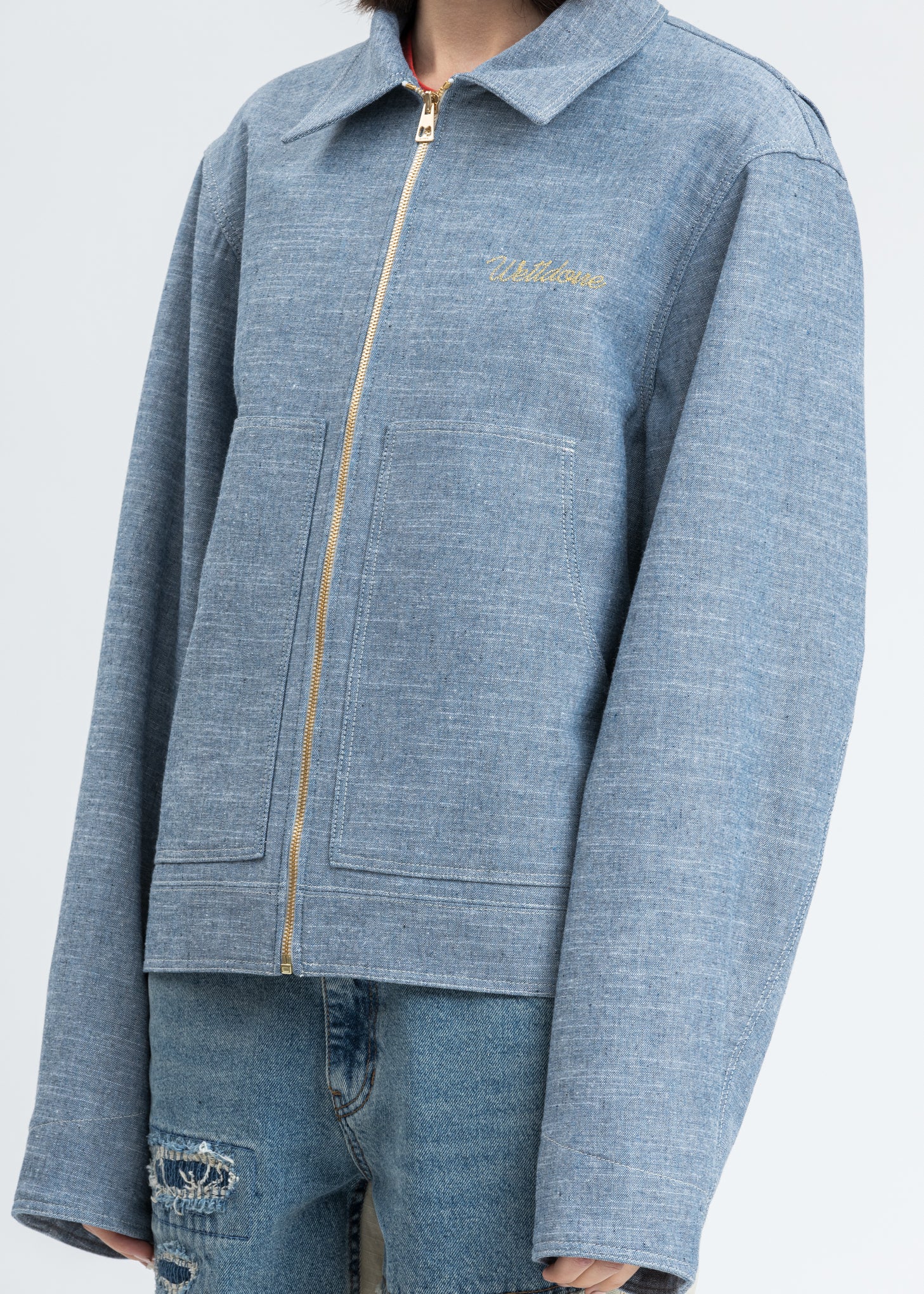 Blue Printed Linen Work Jacket - Image 4