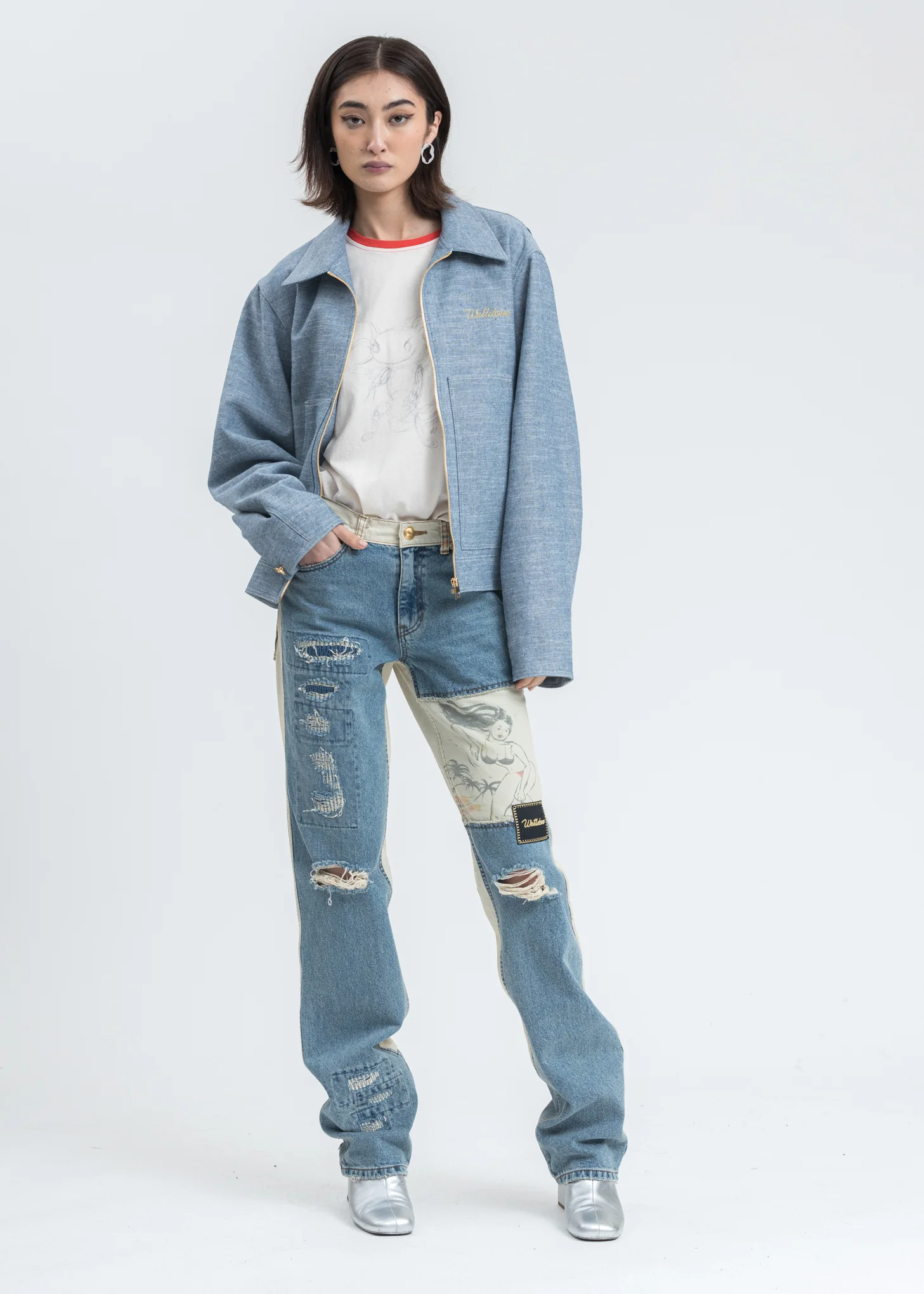 Blue Printed Linen Work Jacket - Image 5