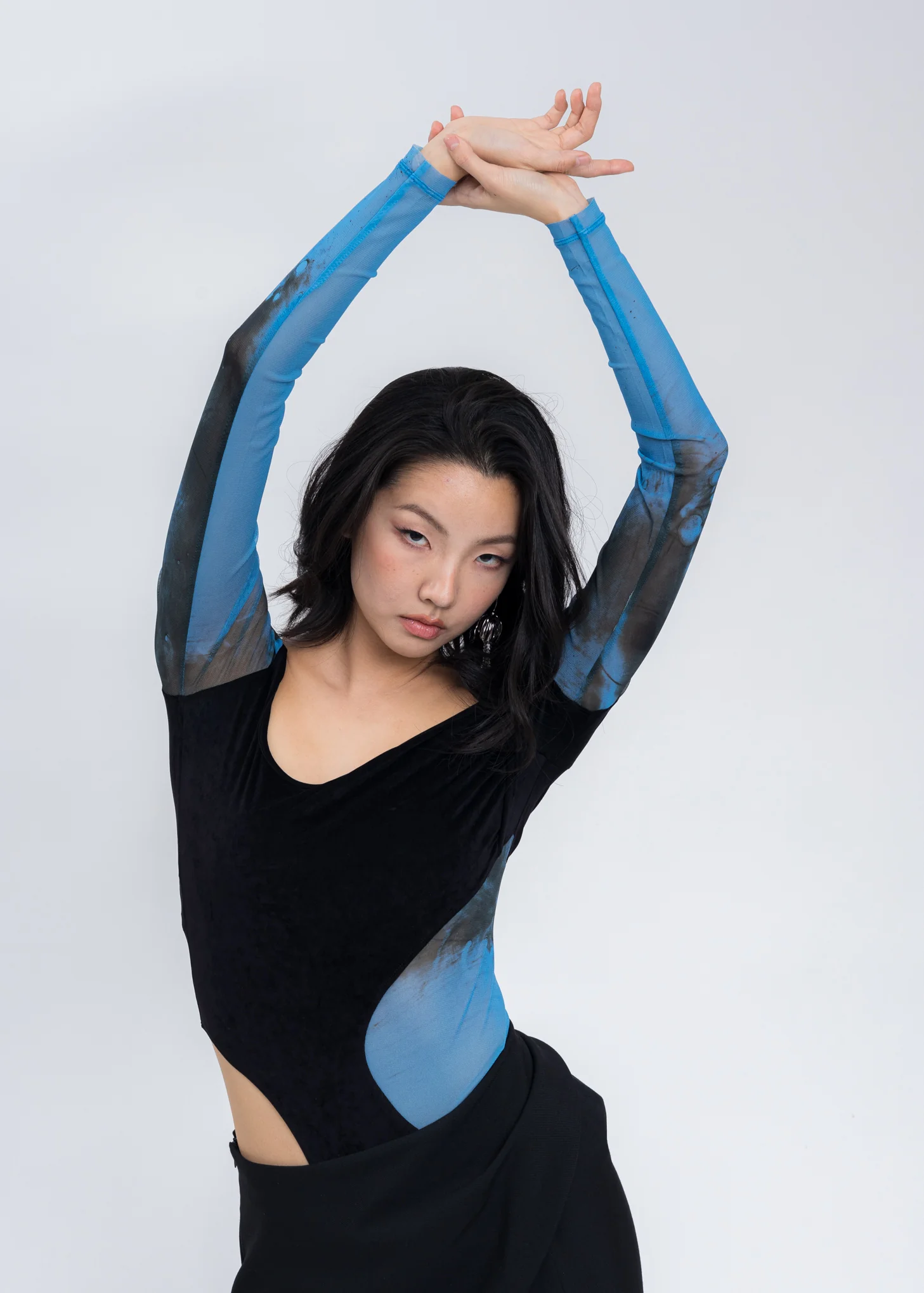 Blue Printed Patchwork Velvet Bodysuit - Image 6