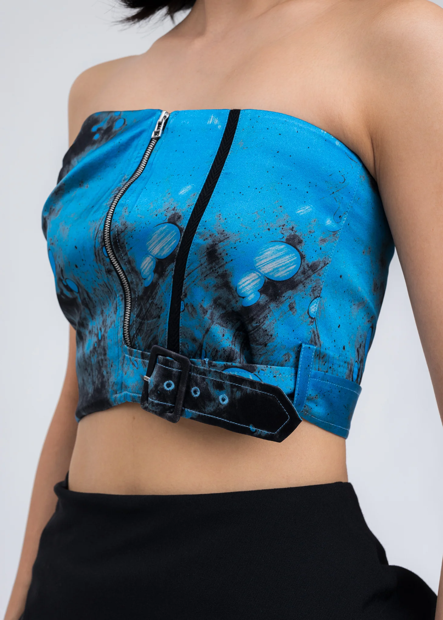 Blue Printed Silk Tube Top - Image 2