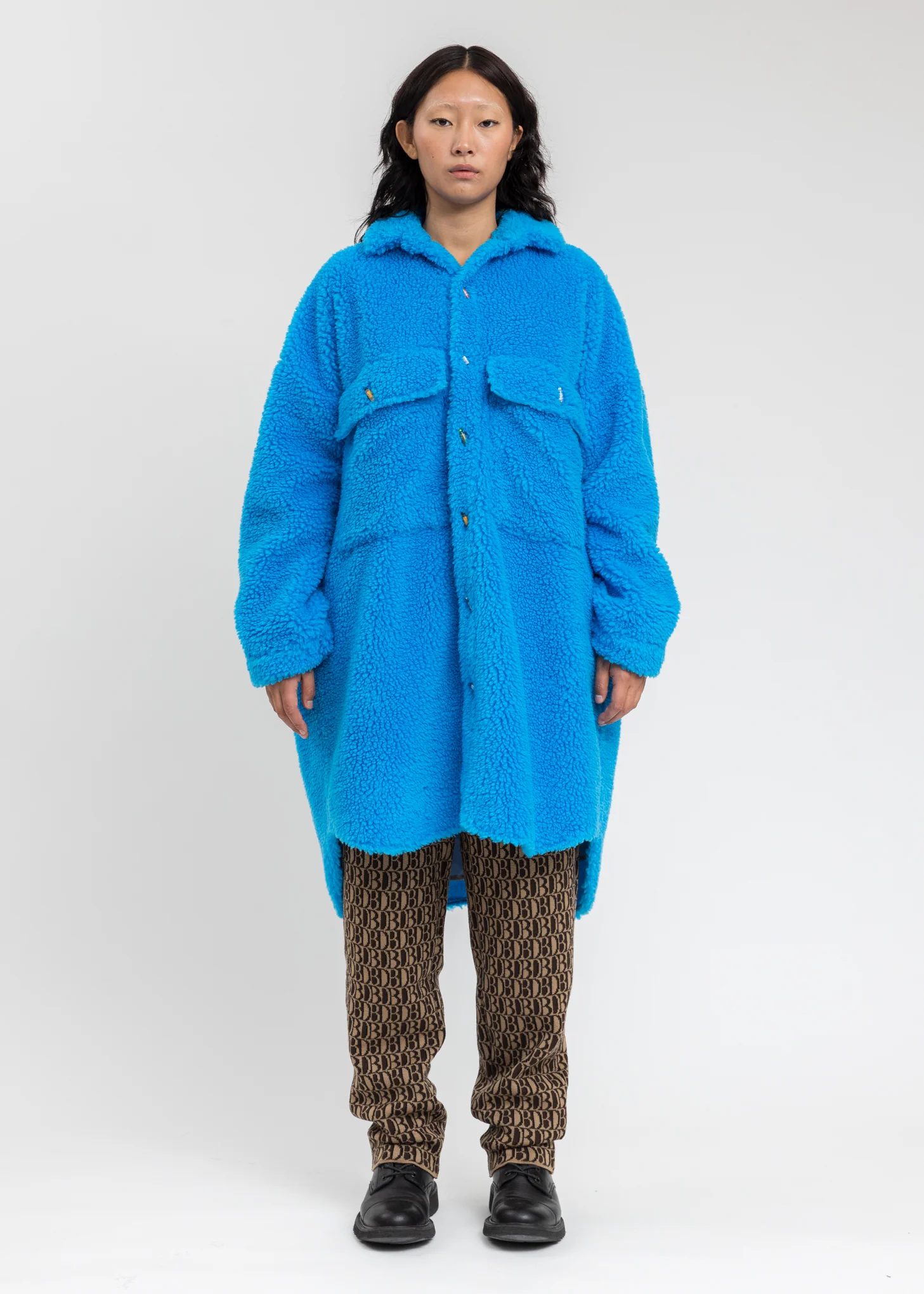 Blue Recycle Fur Oversized Jacket