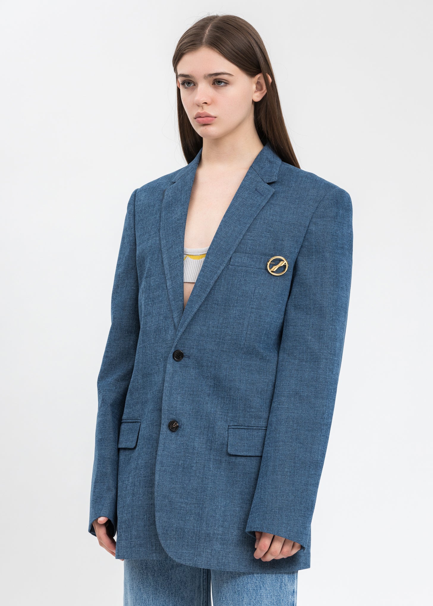 Blue Single Breasted Denim Blazer - Image 3