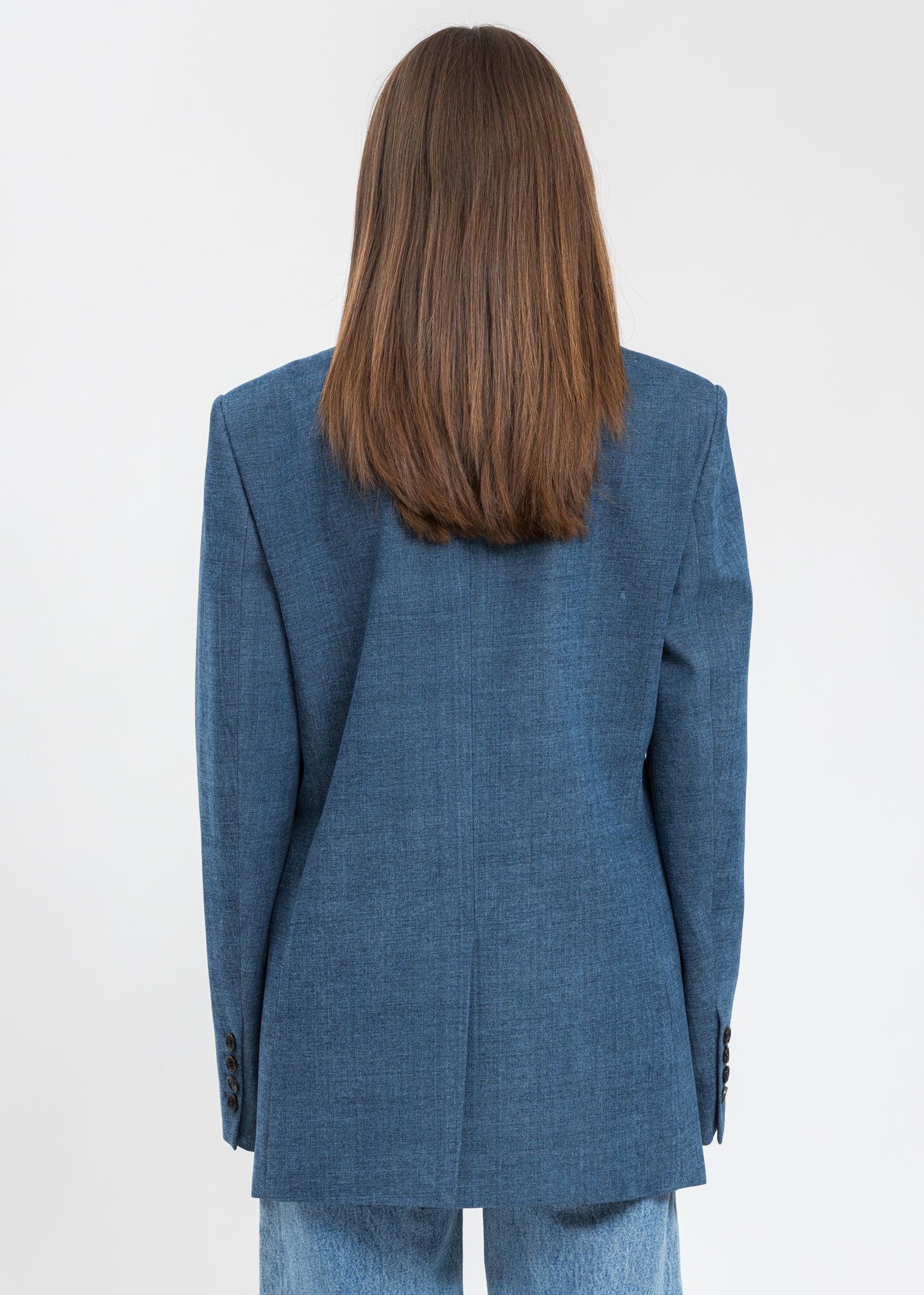 Blue Single Breasted Denim Blazer - Image 4