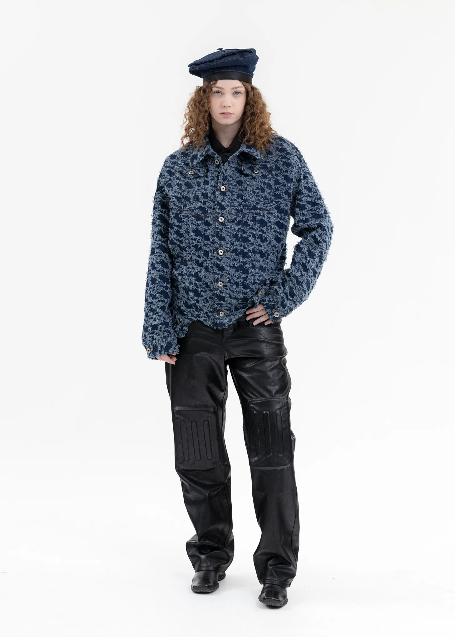 BLUE SLASHED DENIM BERET - Image 5