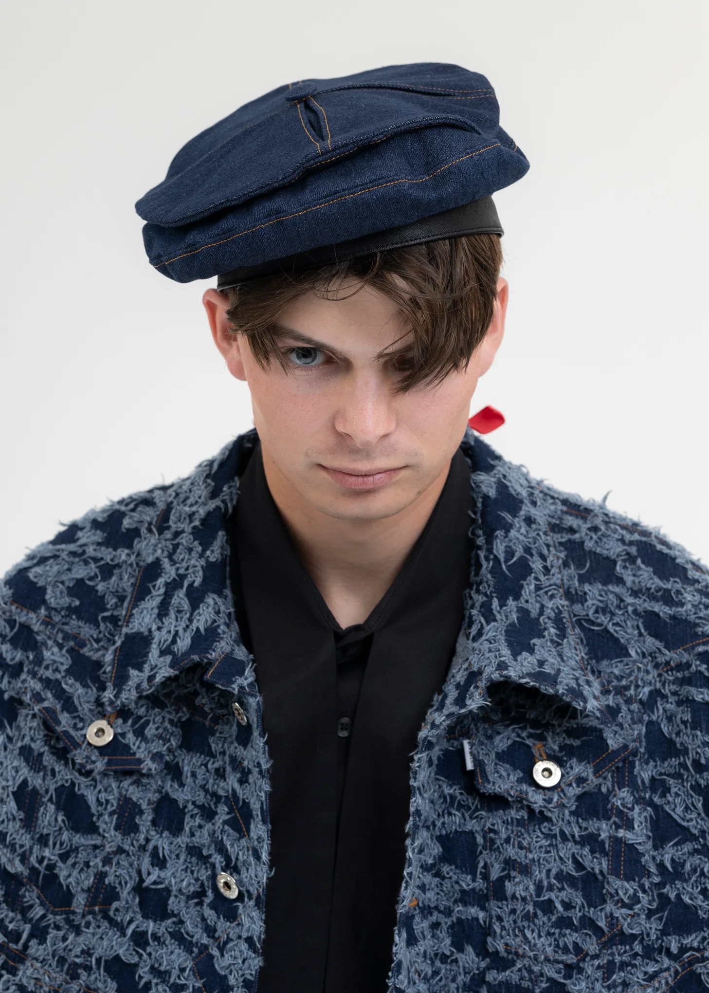 BLUE SLASHED DENIM BERET - Image 3
