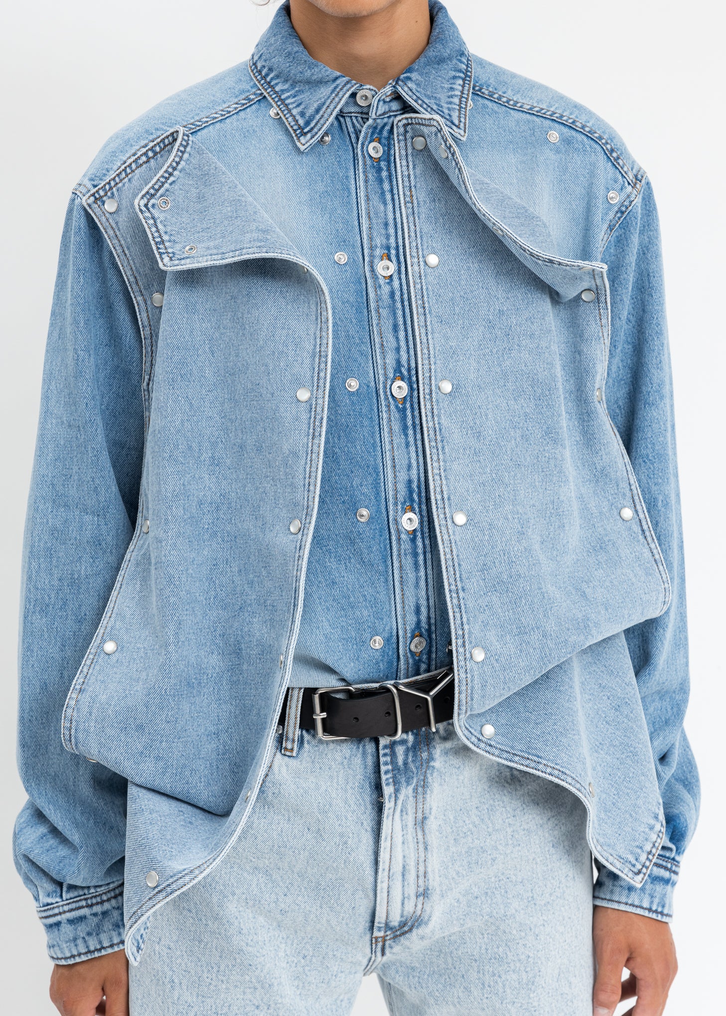 Ice Blue Snap Panel Denim Shirt - Image 2