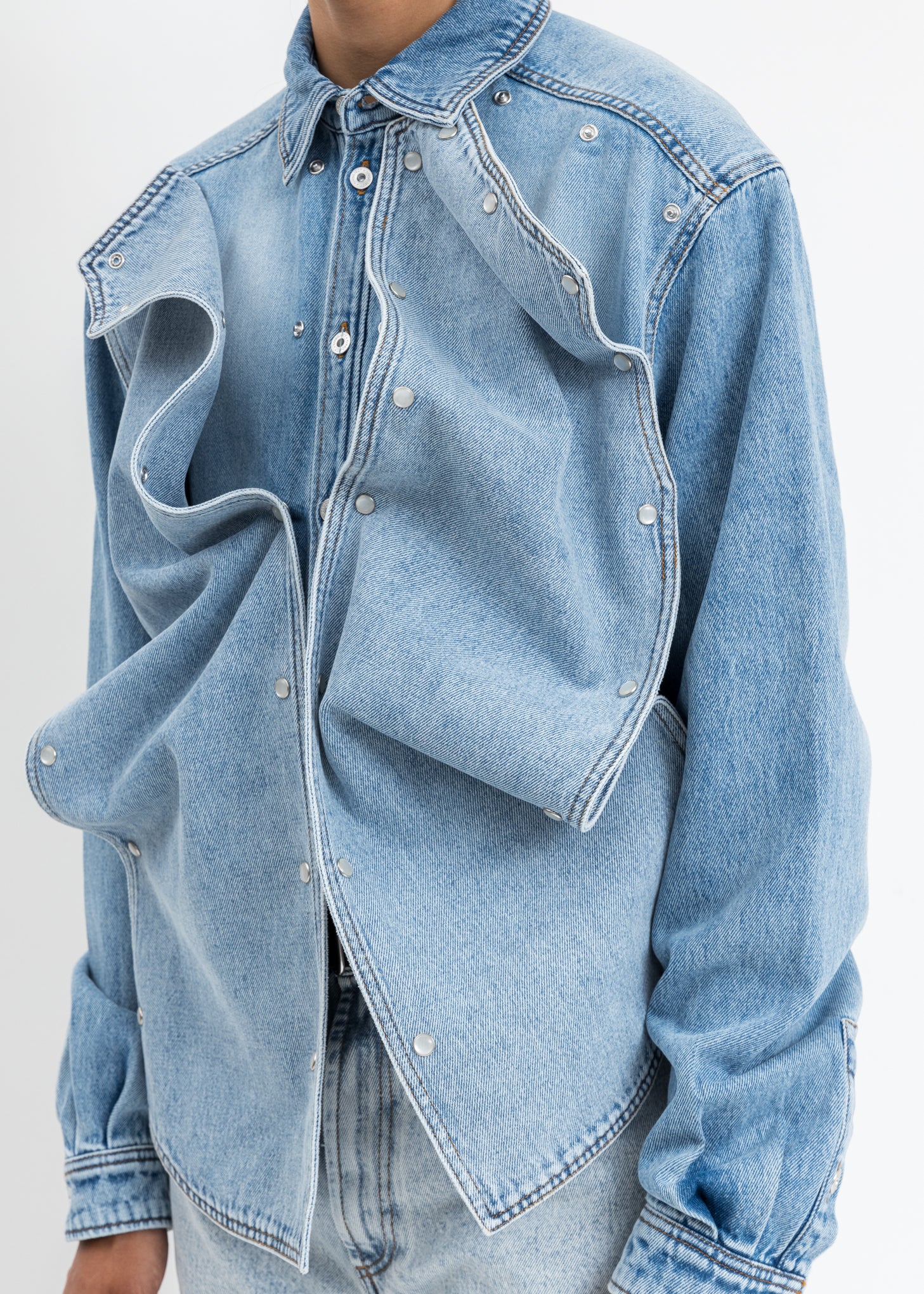 Ice Blue Snap Panel Denim Shirt - Image 4