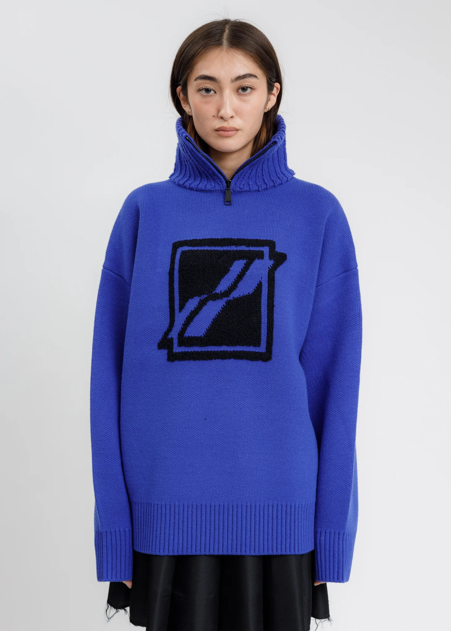 Blue Square Logo Pile Knit Jumper