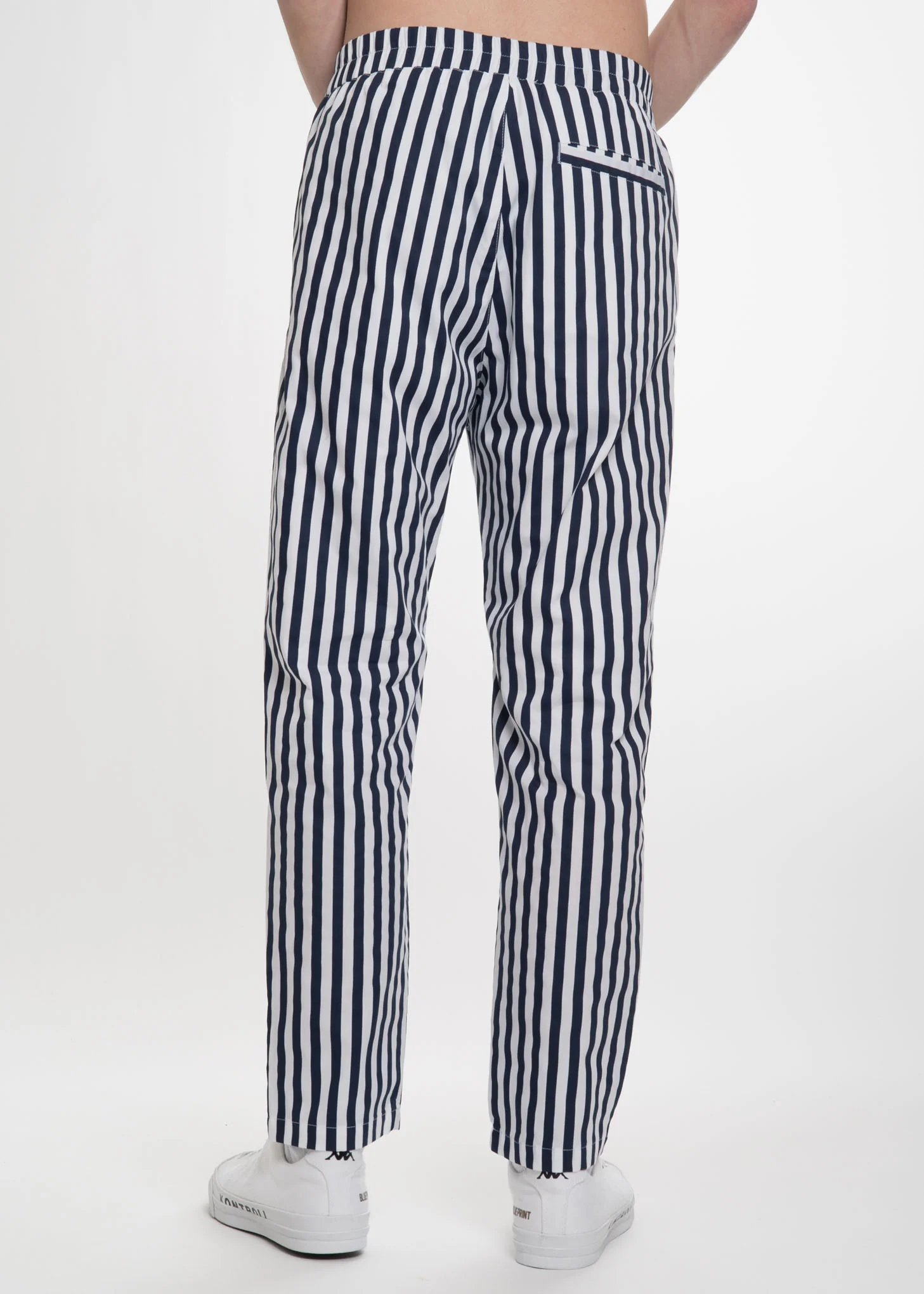 Blue Stripe Elastic Pant with Buttons - Image 2