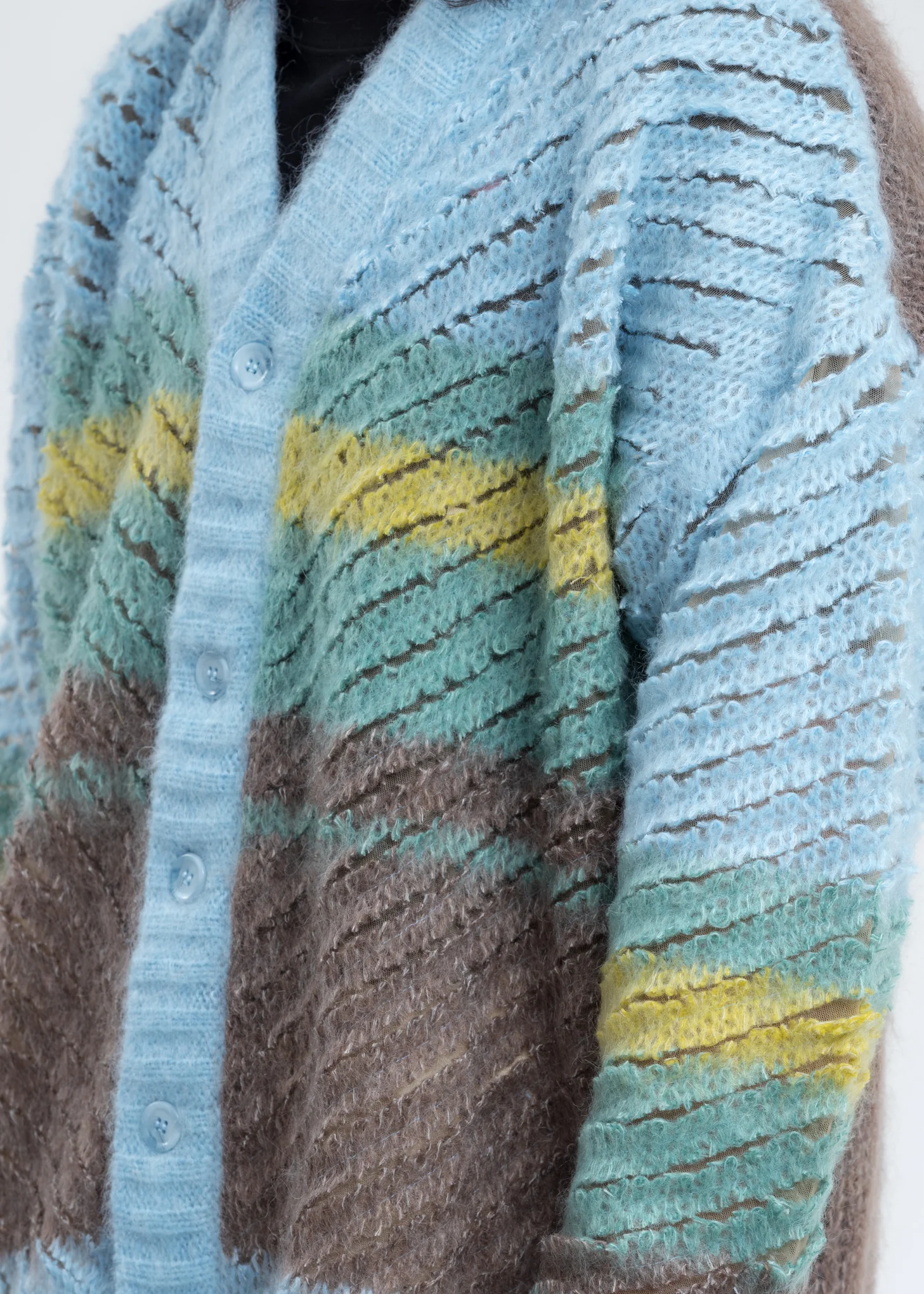 Sky Blue Striped Loop Knit Cardigan - Image 2