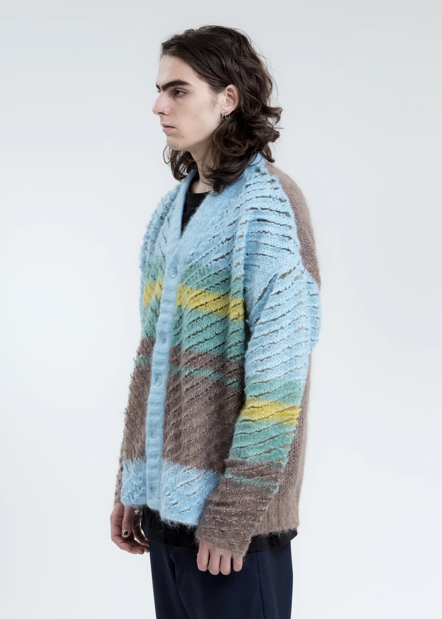 Sky Blue Striped Loop Knit Cardigan - Image 3
