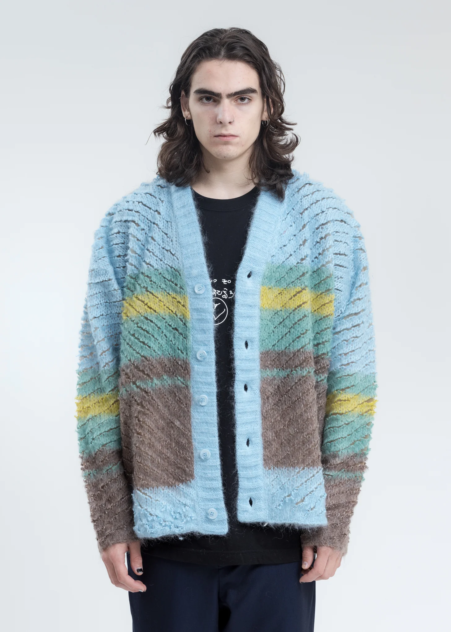 Sky Blue Striped Loop Knit Cardigan - Image 5